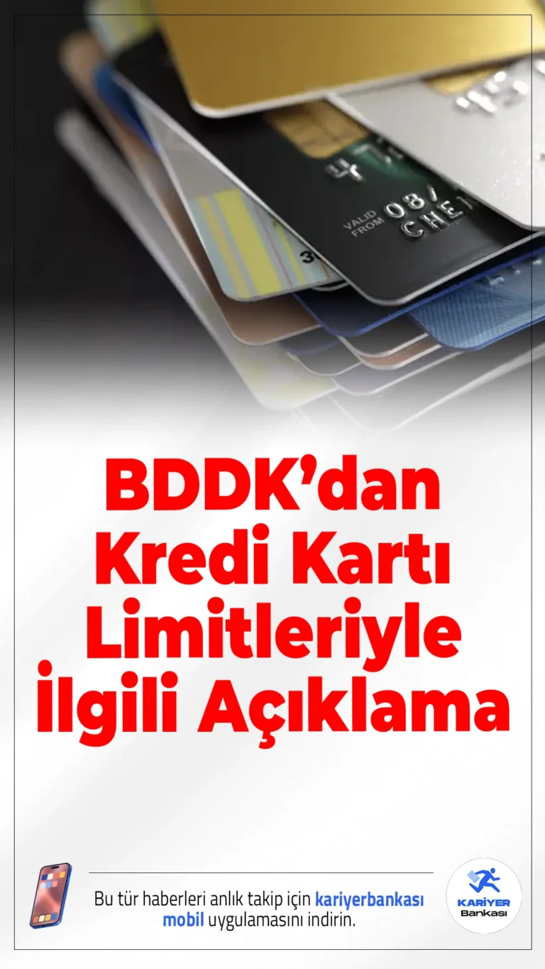 BDDK’dan Kredi Kartı Limitleriyle İlgili Yeni Düzenleme Açıklaması.Bankacılık Düzenleme ve Denetleme Kurumu (BDDK), kredi kartı limitleriyle ilgili milyonları ilgilendiren yeni düzenlemeyi duyurdu. Yeni uygulamayla, kredi kartı limitlerine ilişkin sıkılaştırmalar getirilirken eğitim ve sağlık harcamalarının bu düzenlemeden muaf tutulacağı açıklandı.