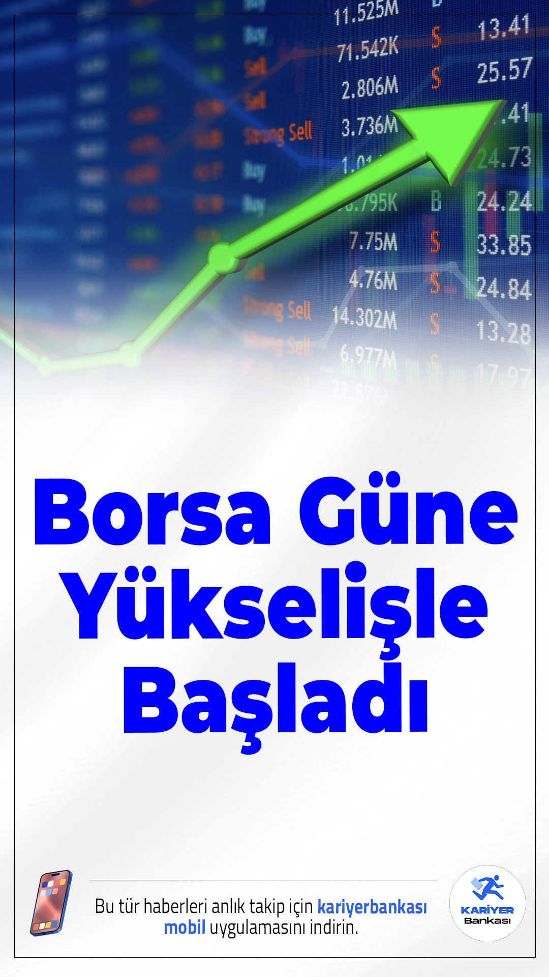 Borsa Güne Yükselişle Başladı.Borsa İstanbul'da haftanın ilk işlem günü pozitif başladı. BIST 100 endeksi, önceki kapanışa göre 119,55 puan artarak yüzde 0,88 yükselişle 13.641,51 puana çıktı.
