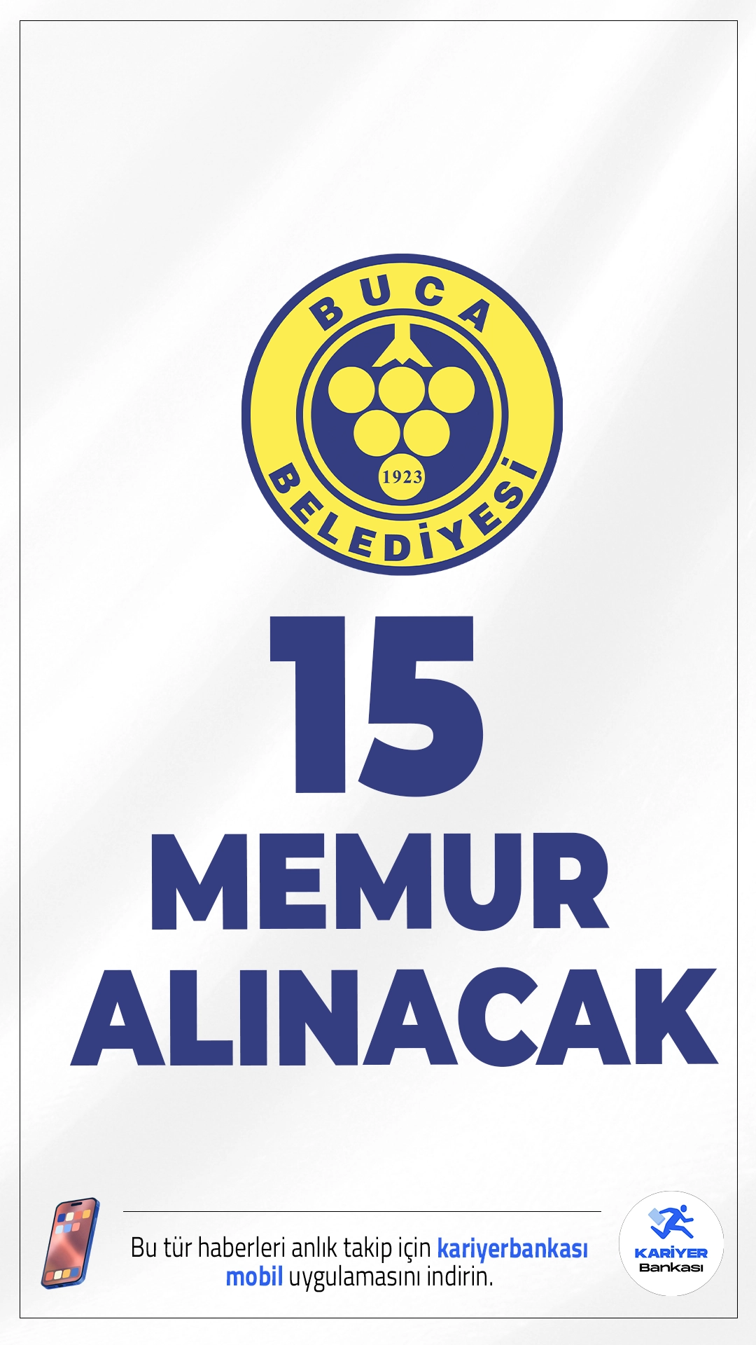Buca Belediyesi 15 Memur Alımı Yapacak.Buca Belediye Başkanlığı, ilk defa atanmak üzere toplam 15 zabıta memuru alımı gerçekleştireceğini duyurdu. Alımlar, 657 sayılı Devlet Memurları Kanunu kapsamında açıktan atama yoluyla yapılacak. Kadro detayları ve başvuru şartları haberimizde.