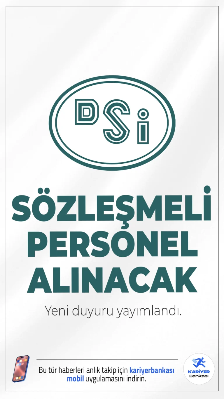 Devlet Su İşleri (DSİ) 4 Personel Alımı Yapacak.Devlet Su İşleri Genel Müdürlüğü (DSİ), 2026 yılı kapsamında Bilgi Teknolojileri Dairesi Başkanlığı bünyesinde görevlendirilmek üzere sözleşmeli bilişim personeli alımı yapacağını duyurdu. Alım, 375 sayılı Kanun Hükmünde Kararnamenin Ek 6’ncı maddesi kapsamında gerçekleştirilecek. Başvuru şartları ve diğer detaylar haberimizde.