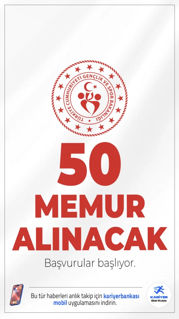 GSB 50 Memur Alımı Başvurusu Başlıyor.Gençlik ve Spor Bakanlığı (GSB), Rehberlik ve Denetim Başkanlığı bünyesinde görev yapmak üzere 50 memur alımı için başvuru işlemleri 9 Şubat'ta başlıyor. Adaylar KPSS puanı, yazılı ve sözlü sınav başarılarına göre belirlenecek.Başvuru yapacak adayların genel ve özel şartları sağlaması gerekmektedir. İşte şartlar ve başvuru bilgileri..