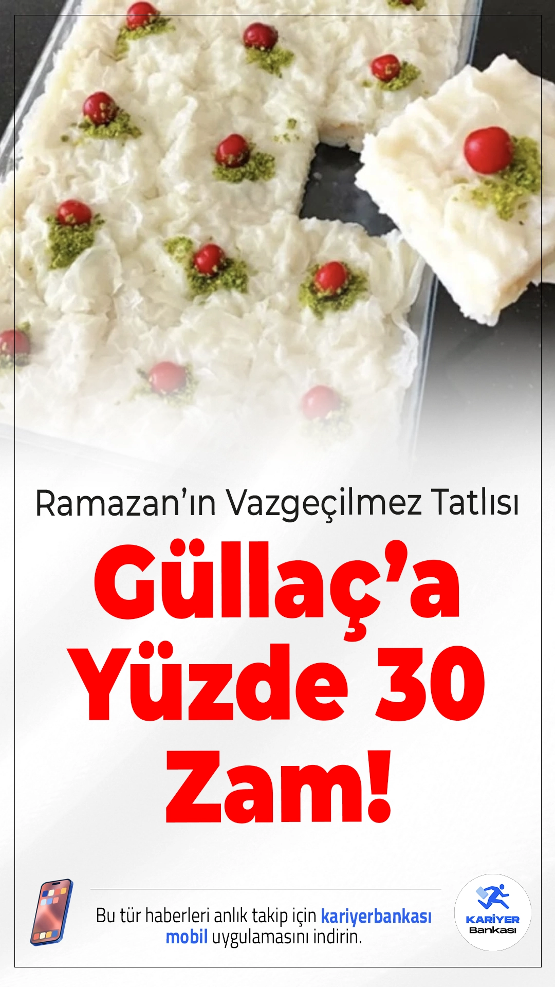 Ramazan’ın Vazgeçilmez Tatlısı Güllaç'a Yüzde 30 Zam.Ramazan ayıyla özdeşleşen tatlıların başında gelen güllaç, bu yıl fiyat artışıyla gündemde. Özellikle antep fıstıklı çeşitlerde dikkat çeken zam oranı, tüketicilerin bütçesini zorluyor.