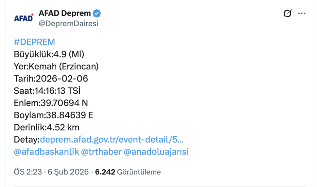 erzincan deprem