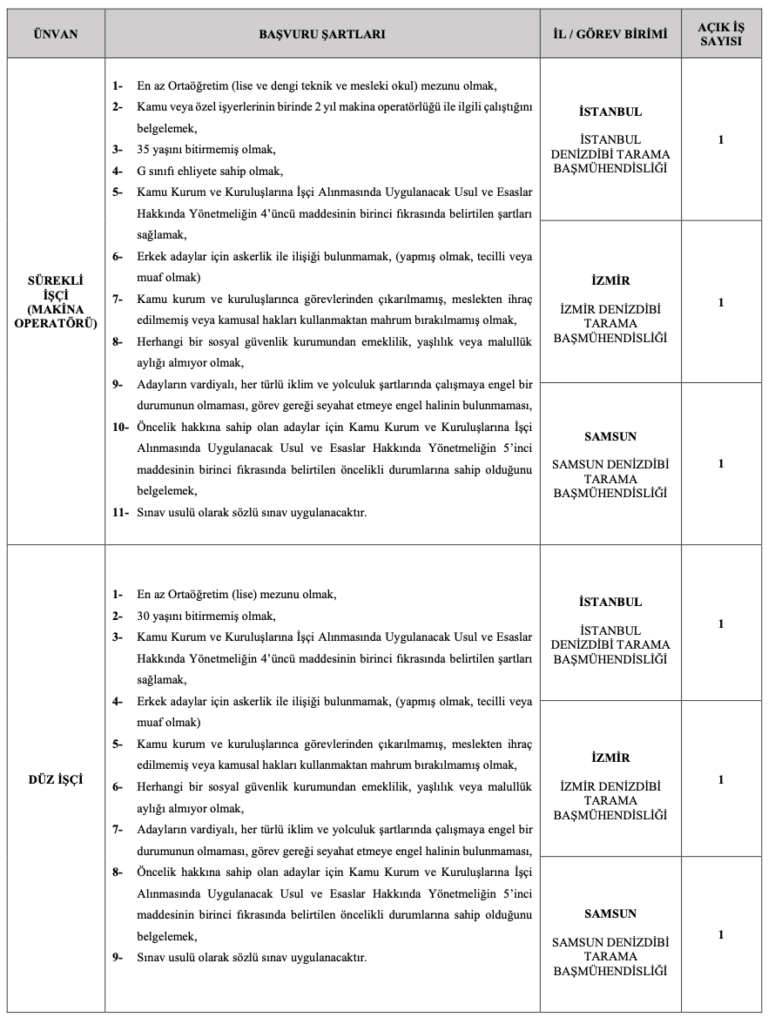 Ulaştırma Bakanlığı 30 İşçi Alımı