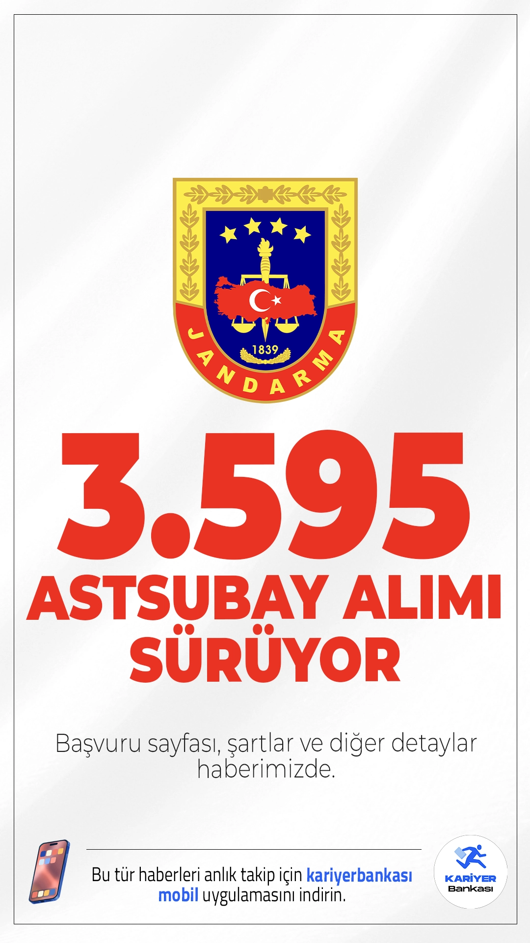 Jandarma 3.595 Astsubay Alımı Başvuruları Sürüyor.Jandarma Genel Komutanlığı ve Sahil Güvenlik Komutanlığı 3.395 muvazzaf astsubay (erkek/kadın) ve 200 sözleşmeli astsubay (erkek/kadın) olmak üzere toplam 3.595 astsubay alımı için başvuru işlemleri devam ediyor.Adaylar, Jandarma ve Sahil Güvenlik Akademisi Başkanlığında eğitim görecek. Başvuru sayfası şartlar ve diğer detaylar bu haberimizde.