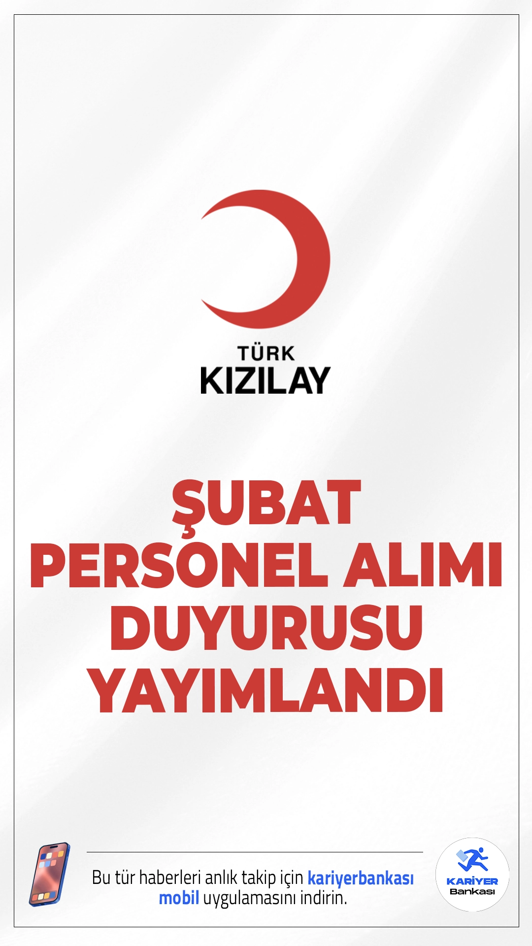 Kızılay Şubat Personel Alımı Duyurusu Yayımlandı.İlgili alım duyurusuna göre Türk Kızılay Bakım A.Ş., Yaşlı Bakım Teknikeri pozisyonu için yeni personel alımı yapacak.Başvuru yapacak adayların belirtilen şartları sağlaması gerekmektedir. Başvuru sayfası ve şartlar bu haberimizde.