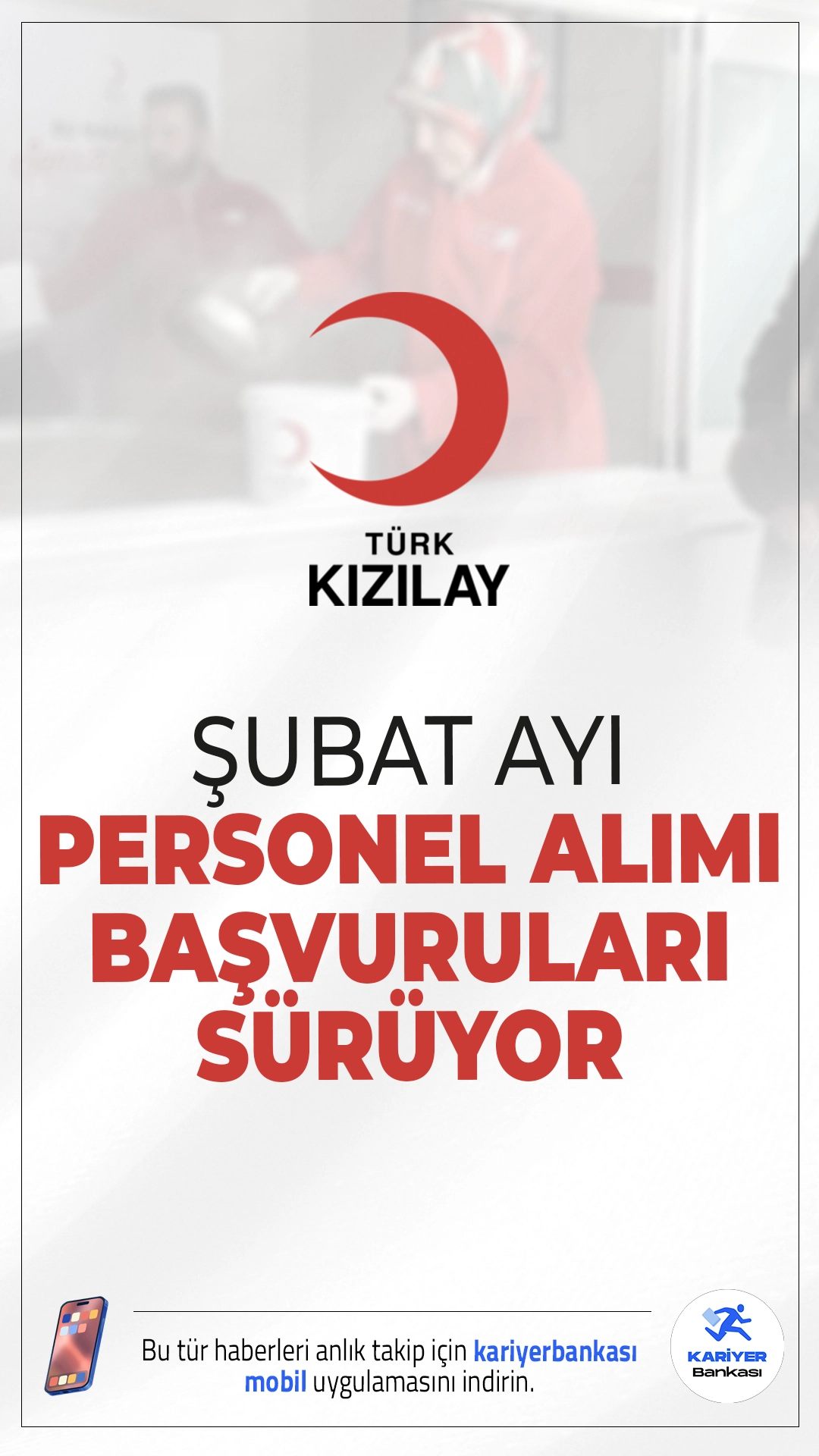 Kızılay Şubat Personel Alımı Başvuruları Devam Ediyor.Türk Kızılay Bakım A.Ş., Şubat 2026 personel alımı kapsamında İstanbul Kartal’da bulunan huzurevi bünyesinde görevlendirilmek üzere Aşçı Yardımcısı alımı başvuruları sürüyor. Başvuru işlemleri 28 Şubat 2026 tarihinde sona erecek. Başvuru yapacak adayların belirtilen şartları taşıması gerekmektedir. İşte başvuru sayfası ve şartlar...