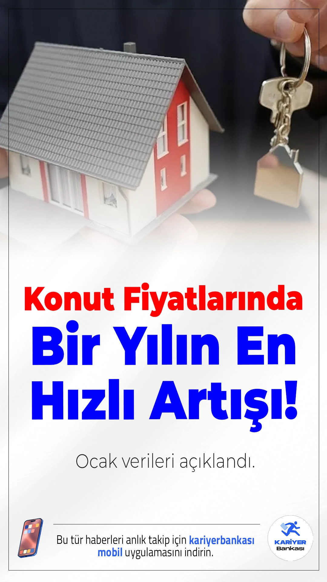 Konut Fiyatlarında Bir Yılın En Hızlı Artışı! Ocak Verileri Açıklandı.Ocak ayında konut fiyatları yüzde 3,7 arttı. Böylece Konut Fiyat Endeksi son bir yılın en hızlı yükselişini kaydetti, kiralar da artış gösterdi.