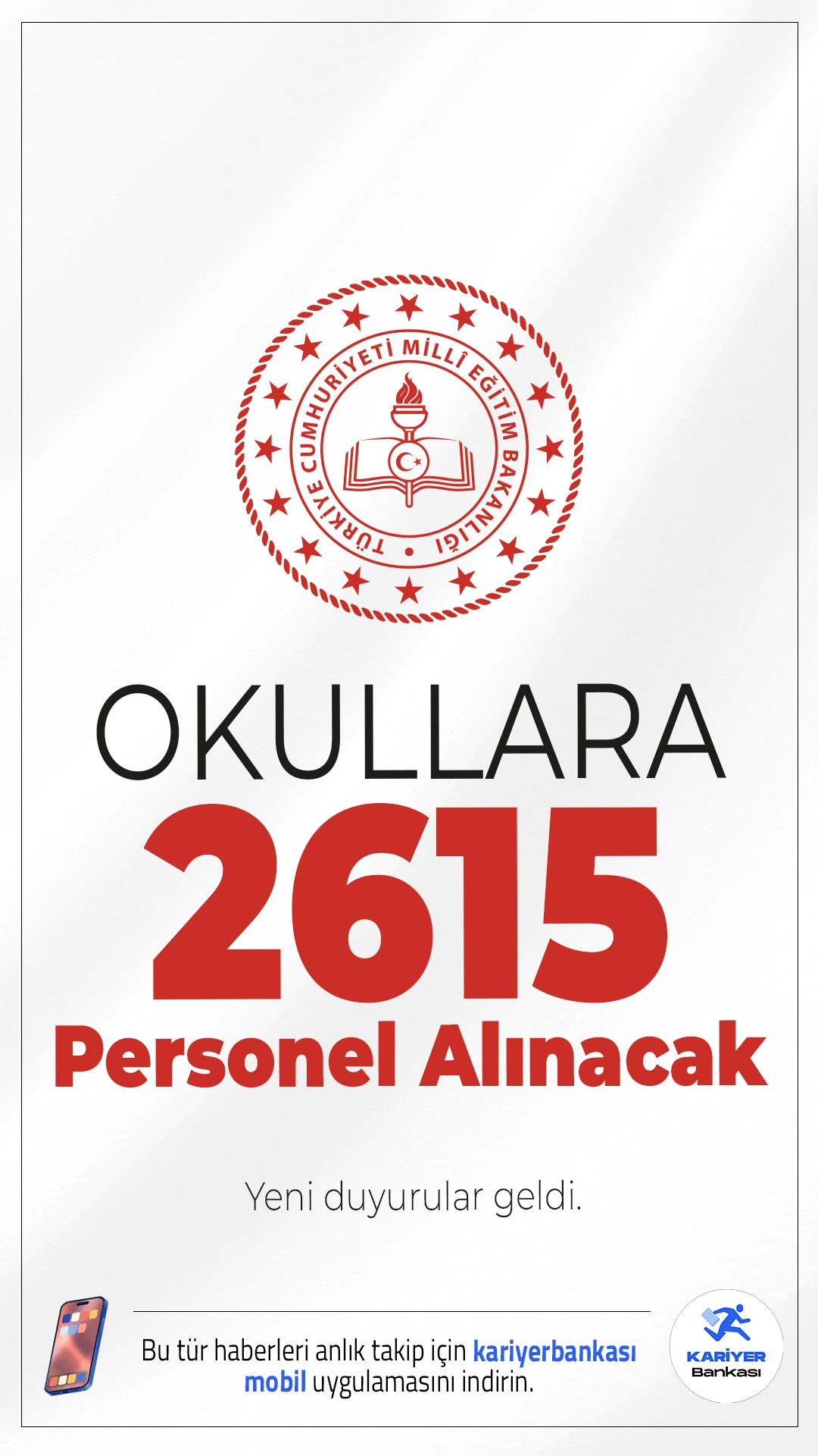 MEB 2615 TYP Personel Alımı Başvuruları Başladı.Milli Eğitim Bakanlığı (MEB) 2026 yılı eğitim öğretim dönemi kapsamında okullarda görevlendirilmek üzere toplam 2615 TYP personel alımı yapacağını duyurdu. Yayımlanan ilanlara göre alımlar Toplum Yararına Program (TYP)kapsamında gerçekleştirilecek ve başvurular İŞKUR üzerinden alınacak.