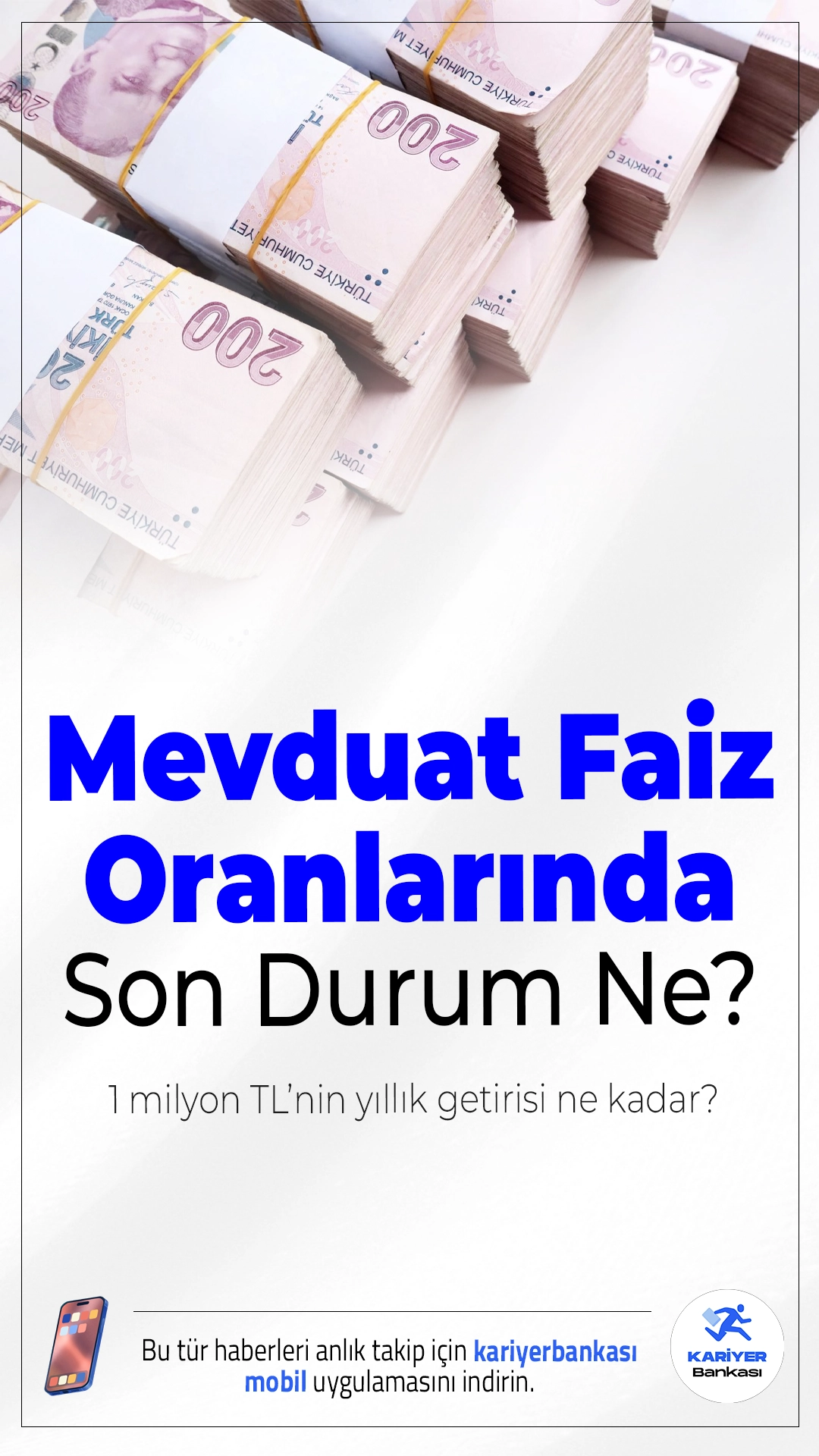 Mevduat Faiz Oranlarında Son Durum Ne? 1 Milyon TL’nin Yıllık Getirisi Ne Kadar?TCMB’nin faiz kararları sonrası bankalar mevduat oranlarını güncelledi. 1 milyon TL’nin 1 yıllık net getirisi bankaya göre 142 bin TL ile 331 bin TL arasında değişiyor.