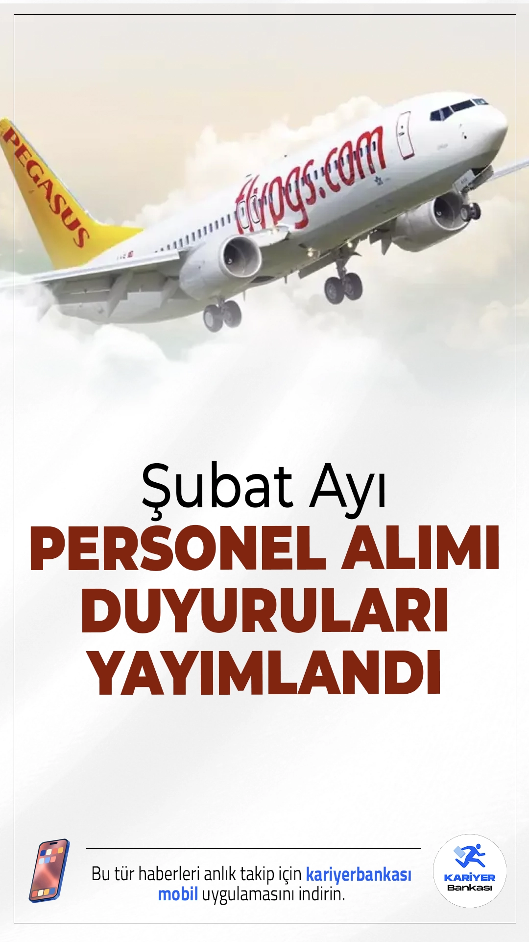 Pegasus Şubat Personel Alımı Duyuruları Yayımlandı.Pegasus Havayolları, Şubat 2026 dönemi için yeni personel alım ilanını yayımladı. En az lise mezunu ve lisans mezunu adaylar arasından farklı pozisyonlara alım yapılacağı duyuruldu. Havacılık sektöründe kariyer yapmak isteyen adaylar için önemli fırsatlar sunan ilan kapsamında hem teknik hem de ofis kadrolarında görevlendirme yapılacak.