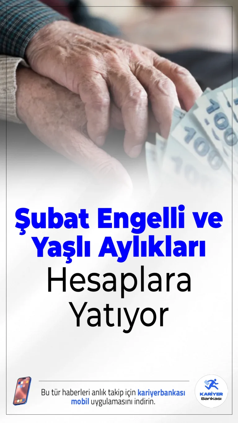 Şubat Ayı Engelli ve Yaşlı Aylıkları Hesaplara Yatıyor.Ocak ayında memur maaş katsayısında yapılan düzenlemenin ardından Şubat ayı yaşlı ve engelli aylıkları zamlı olarak ödenmeye başlandı. Toplam ödeme tutarı 9,7 milyar TL'yi buldu.