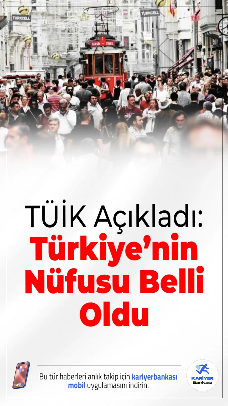 TÜİK Açıkladı: Türkiye’nin Nüfusu Belli Oldu.Türkiye’nin nüfusu 2025 yılı sonunda 427 bin kişi artarak 86 milyon 92 bin 168’e ulaştı. İstanbul hâlâ en kalabalık il, Esenyurt ise ilk kez 1 milyonu aşan ilçe oldu.