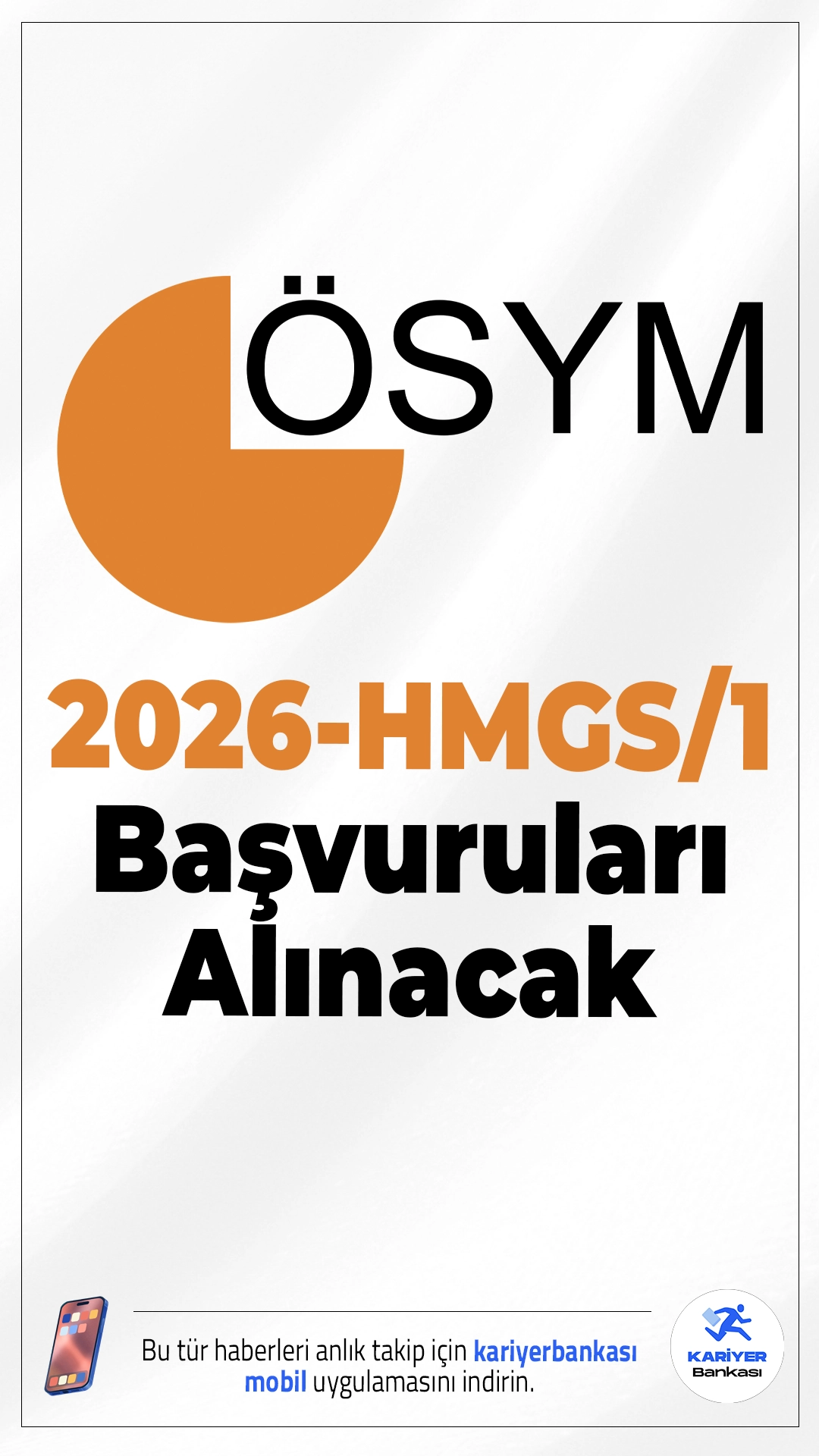 2026-HMGS/1 Başvuruları Alınacak.ÖSYM sayfasından yayımlanan duyuruda  26 Nisan 2026 tarihinde uygulanacak 2026 Hukuk Mesleklerine Giriş Sınavı'nın (2026-HMGS/1) başvuruları  9-17 Mart 2026 tarihleri arasında yapılacağı aktarıldı.