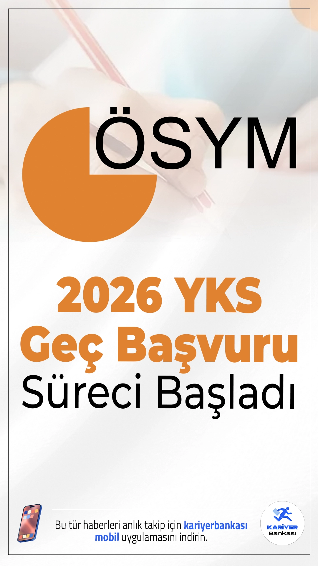 YKS Geç Başvuru Süreci Başladı.Üniversite hayali kuran milyonlarca öğrenciyi ilgilendiren 2026-Yükseköğretim Kurumları Sınavı (YKS) için geç başvurular alınmaya başladı. Ölçme, Seçme ve Yerleştirme Merkezi (ÖSYM) tarafından yapılan duyuruya göre başvuru tarihini kaçıran adaylar, iki gün sürecek geç başvuru döneminde işlemlerini tamamlayabilecek.