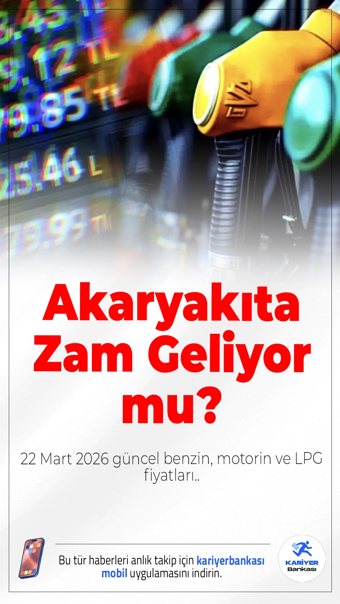 Akaryakıta Zam Geliyor mu? 22 Mart 2026 Güncel Benzin, Motorin ve LPG Fiyatları..Motorin fiyatlarına salı gününden itibaren yaklaşık 6 TL zam beklentisi oluşurken, güncel akaryakıt fiyatları sabit seyrini sürdürüyor.