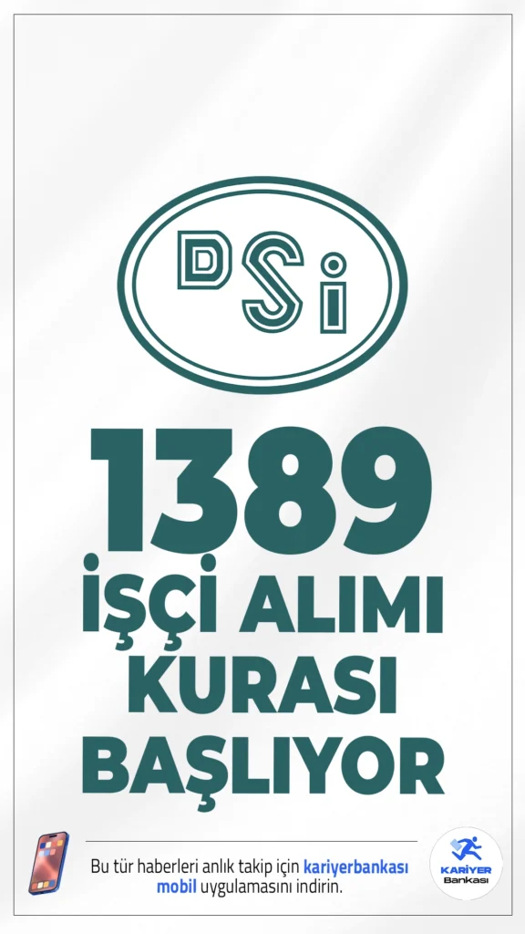 DSİ 1389 İşçi Alımı Kura Çekimi Başlıyor.Devlet Su İşleri (DSİ) Genel Müdürlüğü tarafından yapılan son dakika açıklamasına göre 1389 sürekli işçi alımı kapsamında kura çekimi bu hafta gerçekleştirilecek. İŞKUR üzerinden başvuru yapan adaylar için kritik tarih netleşti.