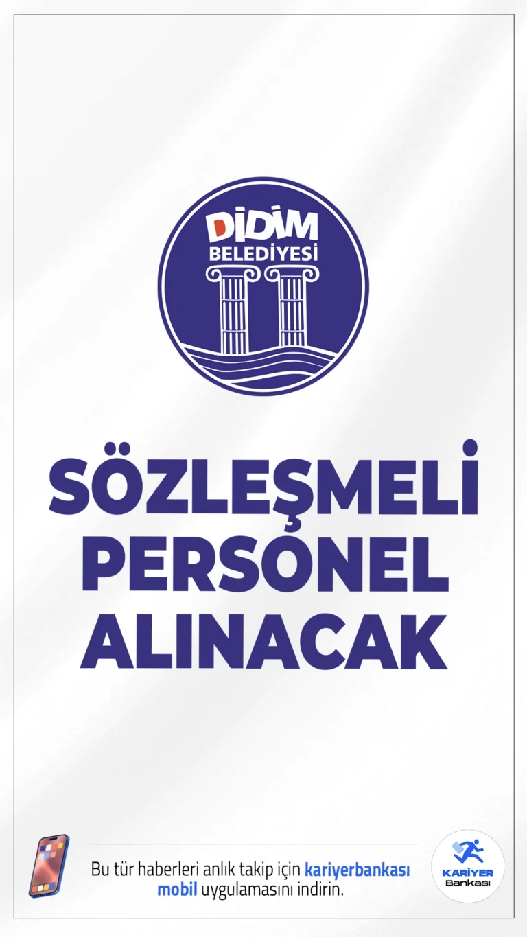 Didim Belediyesi 4 Personel Alımı Yapacak.Aydın’da bulunan Didim Belediyesi, bünyesinde görevlendirmek üzere toplam 4 sözleşmeli personel alımı gerçekleştireceğini duyurdu. Alımlar, 5393 sayılı Belediye Kanunu’nun 49. maddesi ve ilgili yönetmelik hükümlerine göre yapılacak. Adayların belirtilen KPSS puanı ve öğrenim şartlarını taşıması gerekiyor.Başvuru şartları ve diğer detaylar haberimizde.