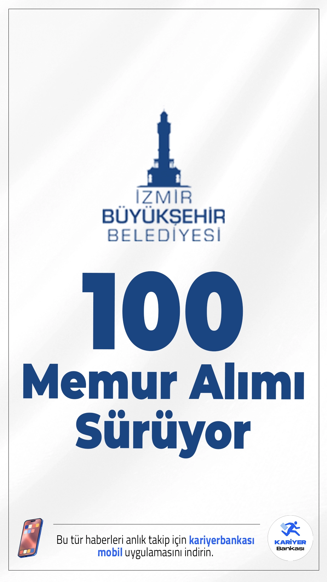 İzmir Büyükşehir Belediyesi 100 Memur Alımı Sürüyor.İzmir Büyükşehir Belediyesi 100 memur alımı için başvuru işlemleri sürüyor.Alımlar, 657 sayılı Devlet Memurları Kanunu kapsamında ve açıktan atama yöntemiyle yapılacak. Başvurular 27 Mart 2026 tarihinde sona erecek.Belediye İtfaiye Yönetmeliği esaslarına göre hem lisans, hem ön lisans, hem de ortaöğretim mezunlarından alım yapılacak. Başvuru şartları ve diğer tüm detaylar bu haberimizde.