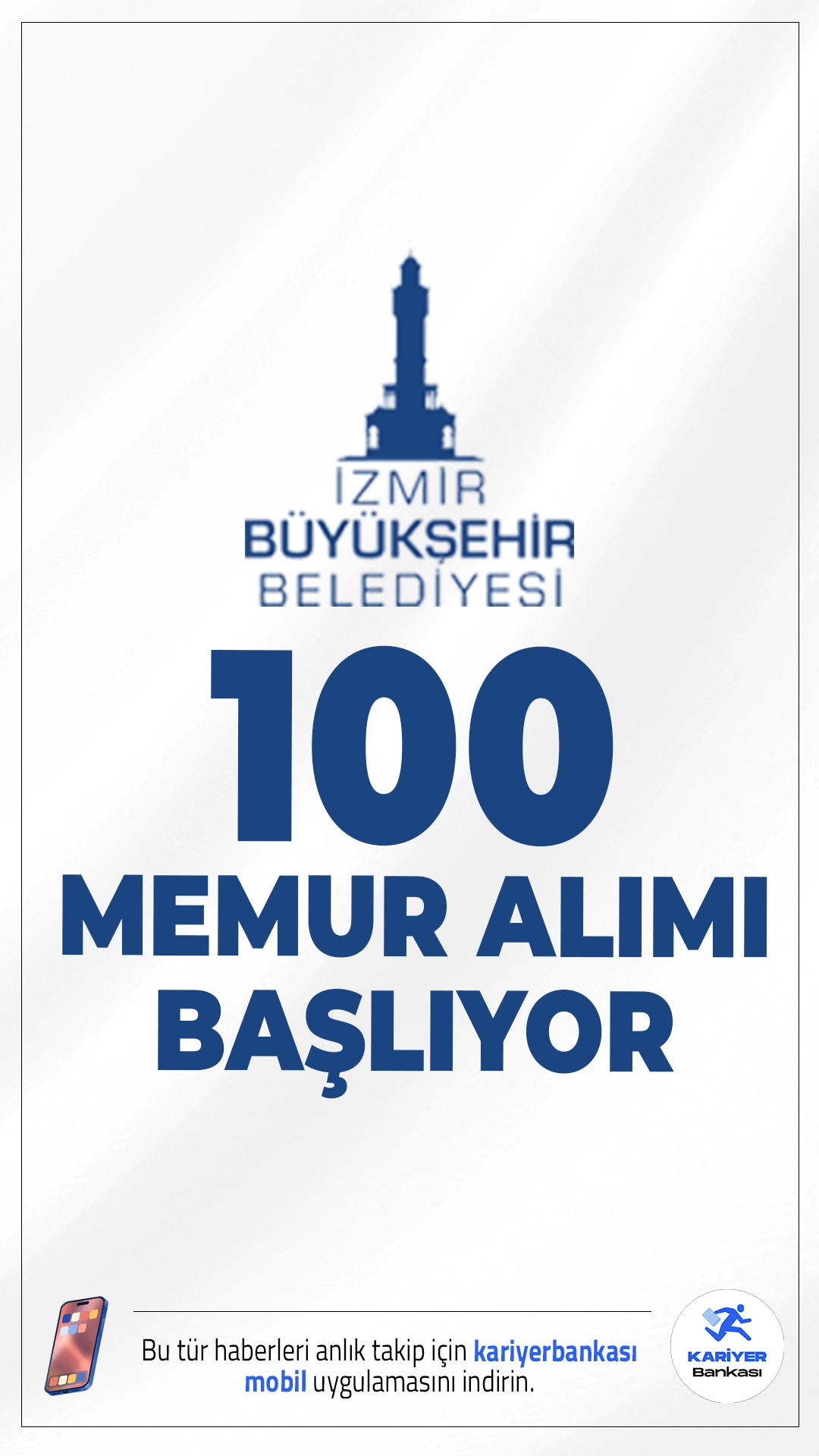İzmir Büyükşehir Belediyesi 100 Memur Alımı Başlıyor.İzmir Büyükşehir Belediyesi, kendi bünyesinde görevlendirmek üzere toplam 100 memur alımı gerçekleştirecek. Alımlar, 657 sayılı Devlet Memurları Kanunu kapsamında ve açıktan atama yöntemiyle yapılacak. Belediye İtfaiye Yönetmeliği esaslarına göre yapılacak alımda hem lisans, hem ön lisans, hem de ortaöğretim mezunlarına fırsat sunuluyor.Başvurular 23 Mart 2026 tarihi itibariyle alınacak.İşte şartlar ve başvuru bilgileri..
