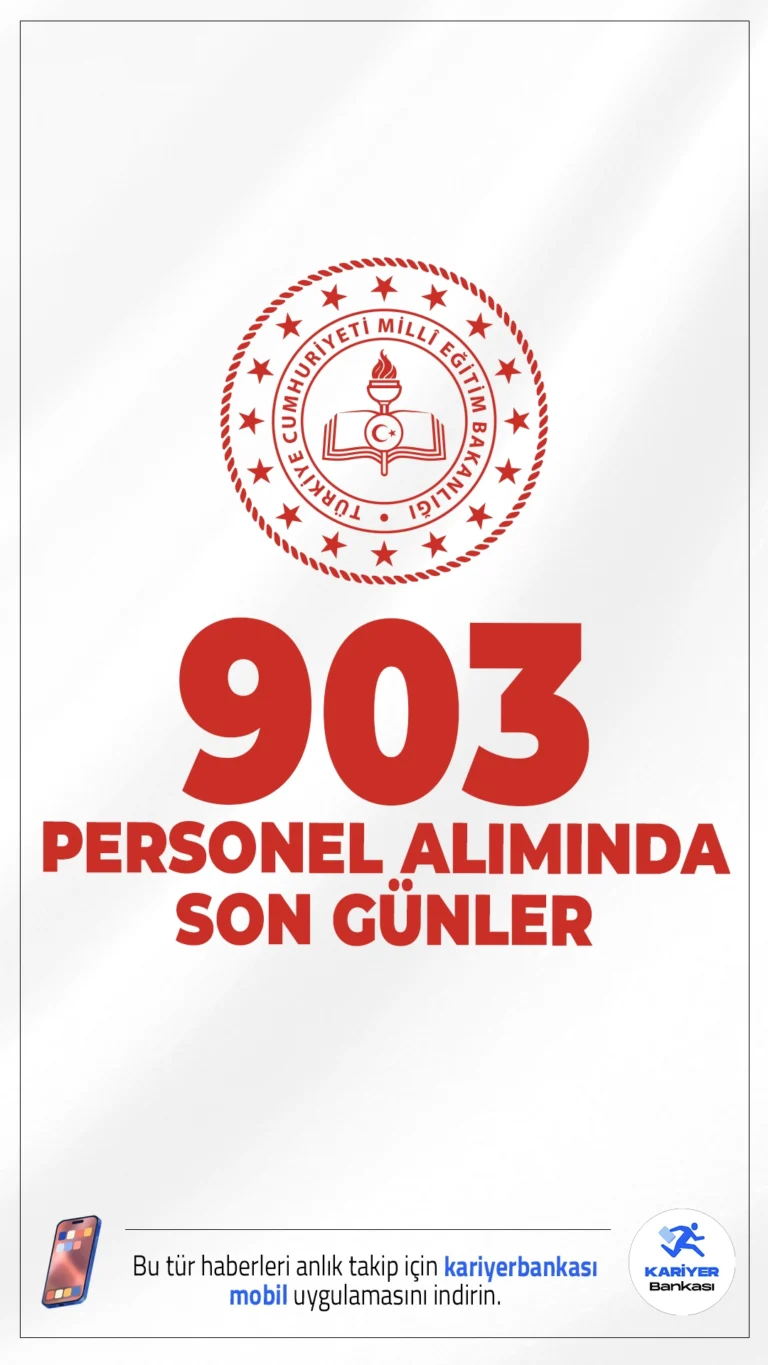 MEB 903 Personel Alımı Başvurularında Son Günler.Milli Eğitim Bakanlığı (MEB) 903 sözleşmeli personel alımı başvurularında son günlere girildi. İlgili alım duyurusunda, MEB'e diyetisyen, büro personeli, teknisyen, güvenlik görevlisi ve destek personeli (aşçı, şoför, yardımcısı hizmetler, kat görevlisi, kaloriferci) kadroları sözleşmeli personel alımı yapılacağı aktarılırken, başvuruların yarın (6 Mart 2026) sona ereceği kaydedildi. Başvuru şartları ve diğer detaylar haberimizde.