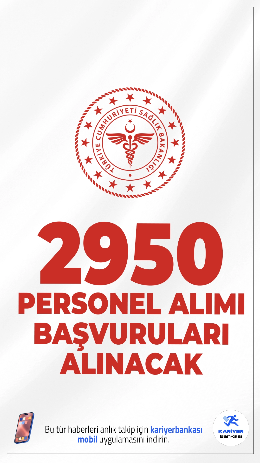 Sağlık Bakanlığı 2950 Personel Alımı Başvuruları Başladı.Sağlık Bakanlığı tarafından 2026 yılı kapsamında 2.950 sağlık personeli alımı için başvurular başladı. Yayımlanan duyuruya göre alımlar uzman tabip, tabip, diş tabibi, eczacı ve uzman diş tabibi kadrolarında gerçekleştirilecek. Sağlık alanında kariyer hedefleyen adaylar için önemli bir fırsat sunan alım sürecinde başvurular dijital ortamda EKİP sistemi üzerinden yapılacak.