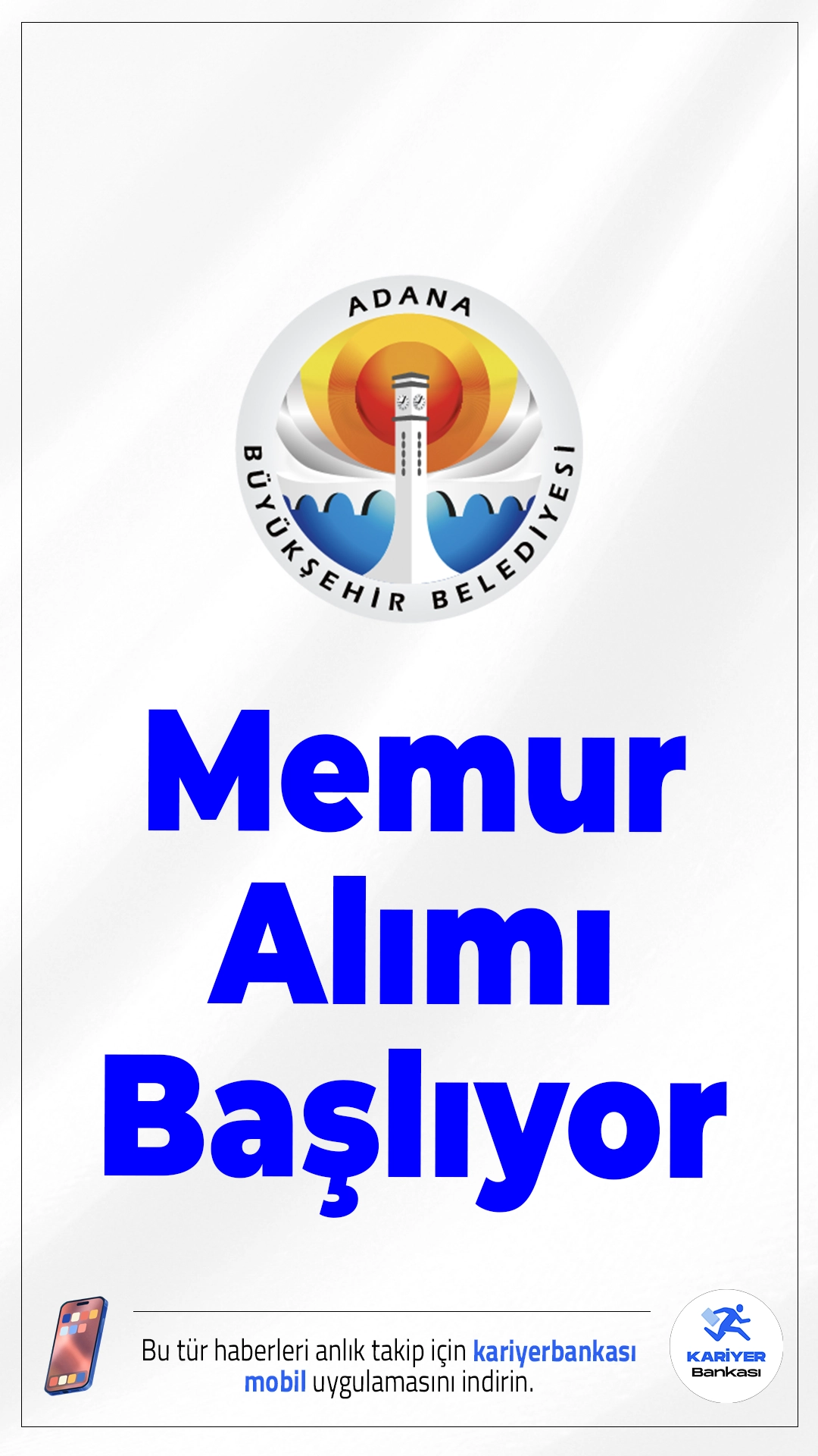Adana Büyükşehir Belediyesi 50 Memur Alımı Başlıyor.Adana Büyükşehir Belediyesi memur alımı için başvuruları işlemleri 23 Mart itibarıyla başlıyor. İlgili alım duyurusuna göre, 657 sayılı Devlet Memurları Kanunu kapsamında yapılacak olan alımda adayların KPSS puanı, öğrenim durumu ve fiziki yeterlilik gibi kriterleri karşılaması gerekiyor.Başvuru şartları ve diğer detaylar bu haberimizde.
