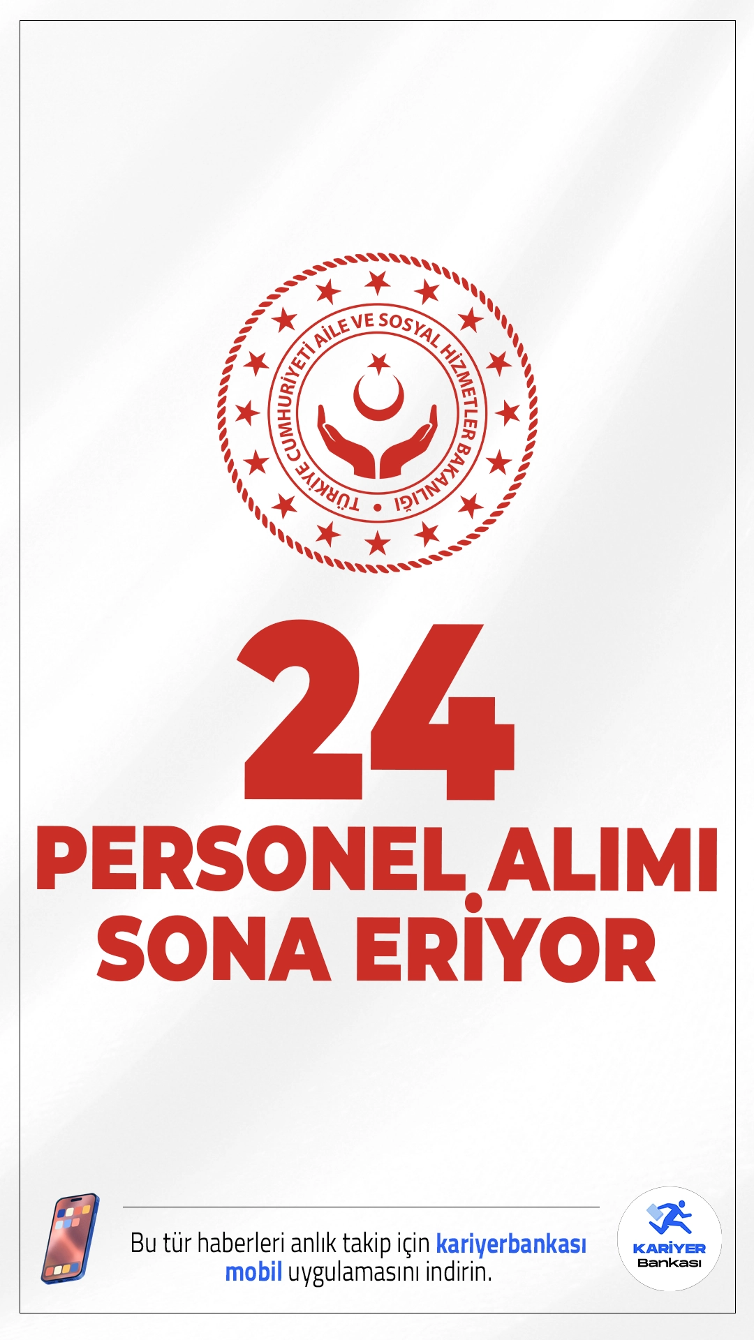 Aile Bakanlığı 24 Personel Alımı Başvurusu Sona Eriyor.Aile ve Sosyal Hizmetler Bakanlığı, merkez teşkilatında görevlendirilmek üzere sözleşmeli personel alımı başvurularında sona gelindi. İlgili alım duyurusuna göre, Aile Bakanlığına bilişim personeli alımı yapılıyor.Başvuru işlemleri yarın (3 Mart 2026) sona eriyor.Başvuru yapacak adayların genel ve özel şartları sağlaması gerekmektedir.Başvuru şartları ve diğer detaylar haberimizde.