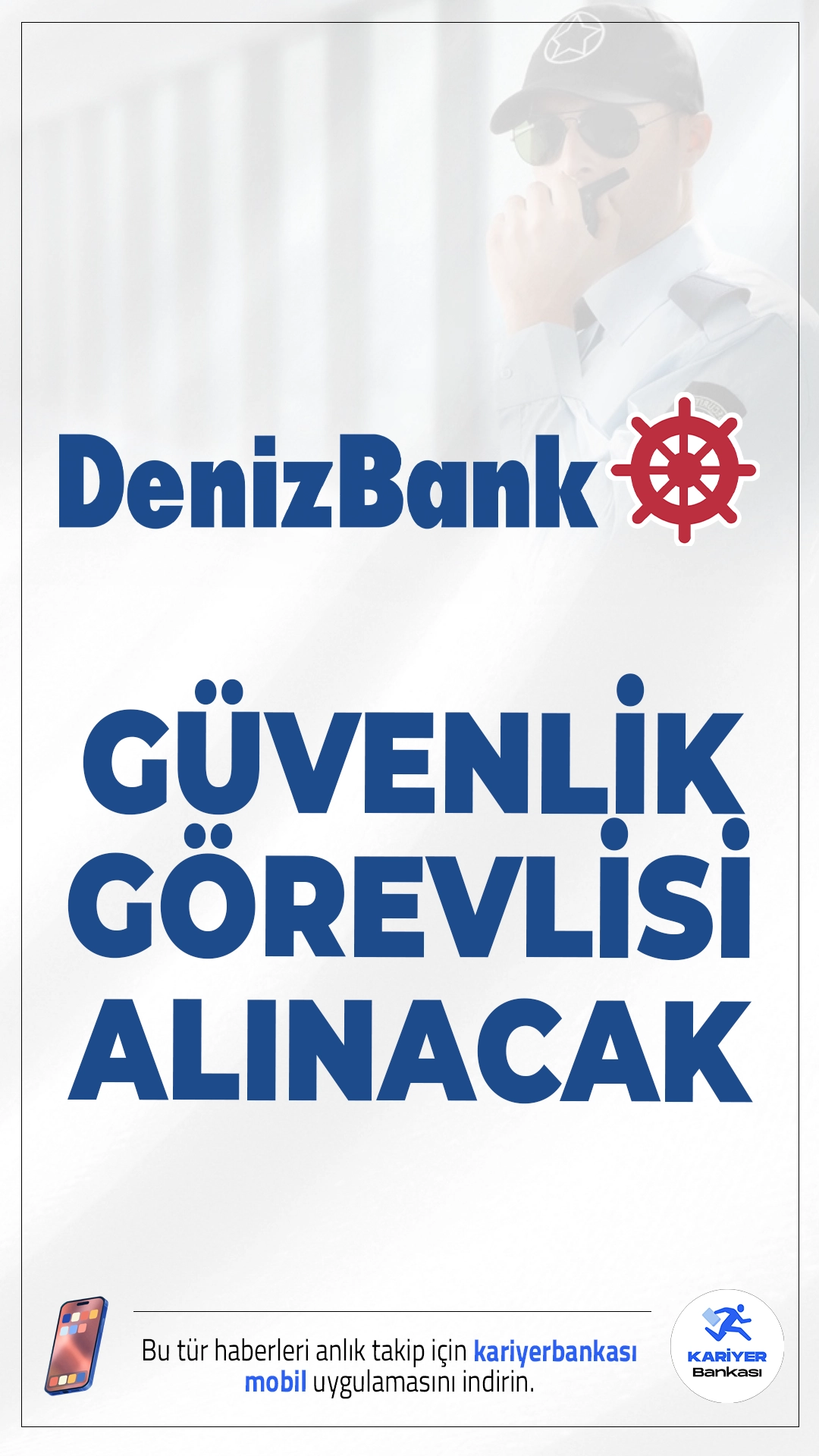 Denizbank Güvenlik Görevlisi Alımı Yapacak.Türkiye bankacılık sektörünün önemli kuruluşlarından biri olan Denizbank, yeni personel alımı yapacağını duyurdu. Yayınlanan ilana göre banka, İstanbul’daki genel merkez ve Ankara’daki şubelerinde görevlendirilmek üzere güvenlik görevlisi alımı gerçekleştirecek. Banka bünyesinde kariyer yapmak isteyen adaylar için başvurular internet üzerinden alınmaya başladı.