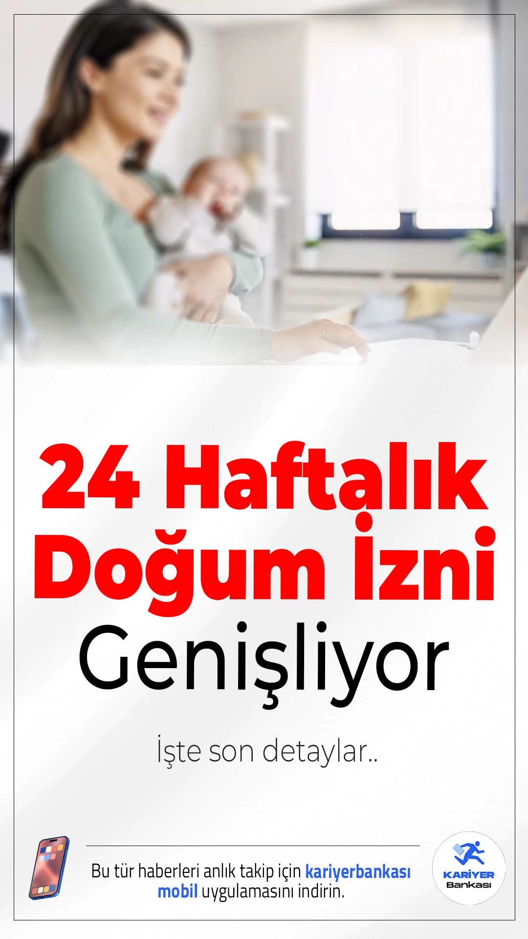 24 Haftalık Doğum İzni Genişliyor.Aile ve Sosyal Hizmetler Bakanı Mahinur Özdemir Göktaş, doğum izni sürelerine ilişkin önemli bir düzenlemeyi kamuoyuyla paylaştı. Yeni yasal düzenleme ile hem izin süresi uzatılıyor hem de daha önce işine dönmek zorunda kalan annelere ek hak tanınıyor.