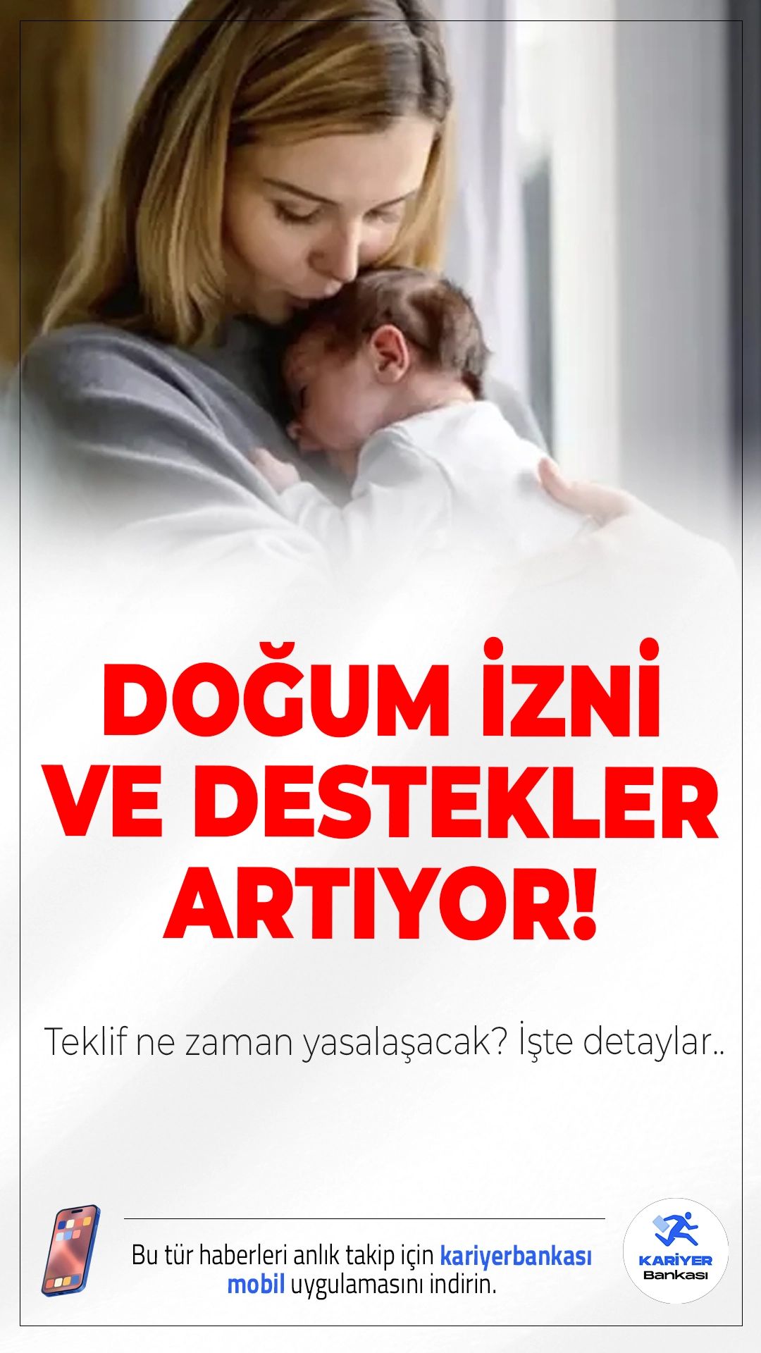 Doğum İzni ve Destekler Artıyor! Teklif Ne Zaman Yasalaşacak?Kadınların hem çalışma hayatında kalmasını hem de annelik sürecini daha rahat geçirmesini amaçlayan yeni düzenlemeler gündemde. Doğum izninin artırılması ve çeşitli desteklerin genişletilmesini içeren yasa teklifinin Ramazan Bayramı sonrası Meclis’te görüşülmesi bekleniyor.