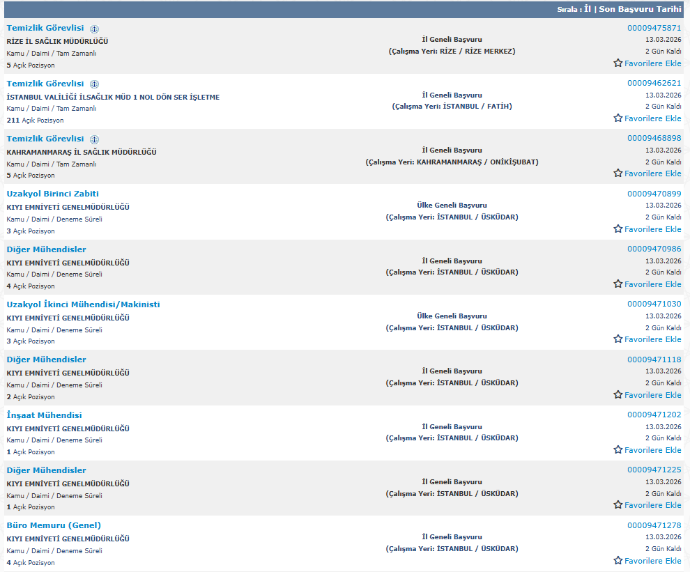 İl Sağlık Müdürlüğü, Kıyı Emniyeti ve Belediyelere KPSS’siz İşçi Alımı Yapılacak