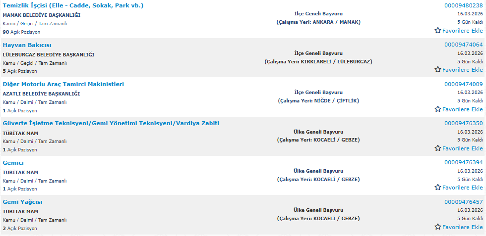 İl Sağlık Müdürlüğü, Kıyı Emniyeti ve Belediyelere KPSS’siz İşçi Alımı Yapılacak