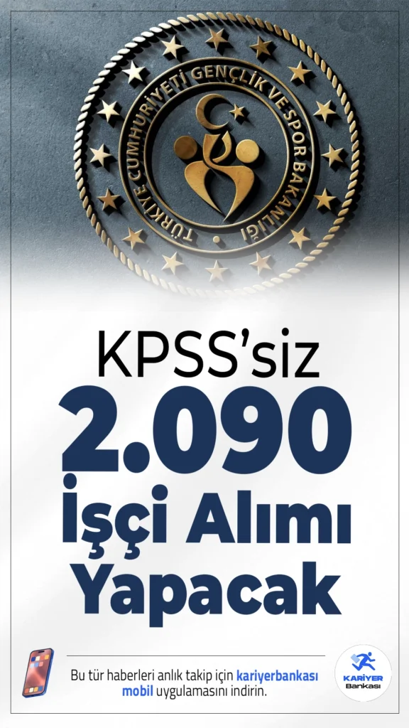 GSB KPSS’siz 2.090 İşçi Alımı Yapacak.Gençlik ve Spor Bakanlığı (GSB) bünyesinde faaliyet gösteren KYK yurtlarında görevlendirilmek üzere KPSS şartı olmadan toplam 2.090 işçi alımı yapılacağı duyuruldu. Söz konusu personel alımı Türkiye İş Kurumu (İŞKUR) üzerinden Toplum Yararına Program (TYP) kapsamında gerçekleştirilecek.