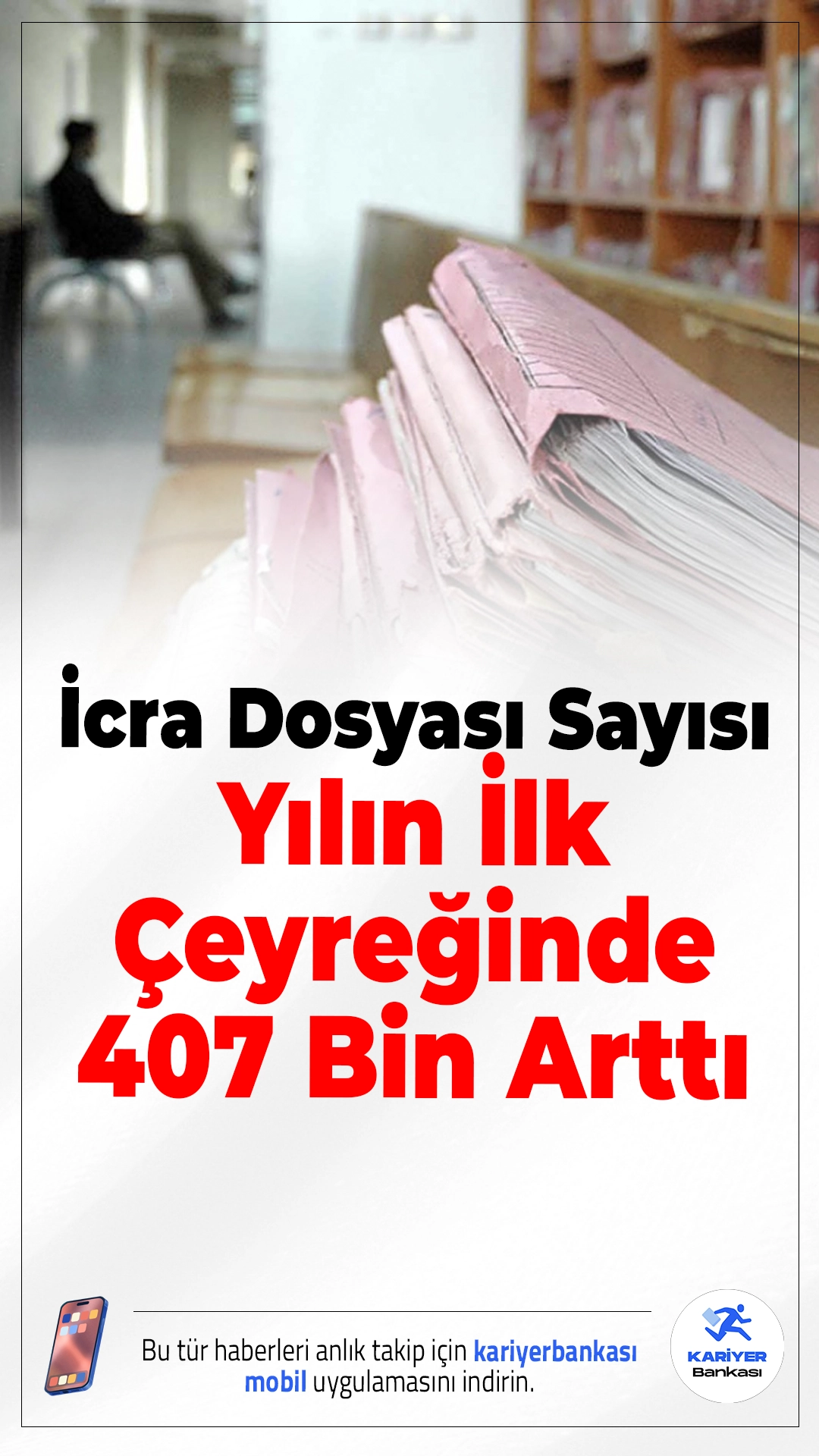 İcra Dosyası Sayısı Yılın İlk Çeyreğinde 407 Bin Arttı.Türkiye’de icra ve iflas dosyası sayısındaki artış dikkat çekiyor. 2026 yılının ilk aylarında icra dairelerine gelen dosyalar hızla yükselirken toplam sayı 24,4 milyonun üzerine çıktı.