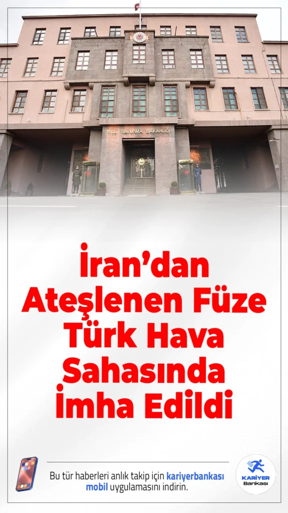 MSB: İran’dan Ateşlenen Füze Türk Hava Sahasında İmha Edildi.Milli Savunma Bakanlığı, İran’dan ateşlenerek Türk hava sahasına giren balistik mühimmatın NATO savunma unsurları tarafından etkisiz hale getirildiğini açıkladı.