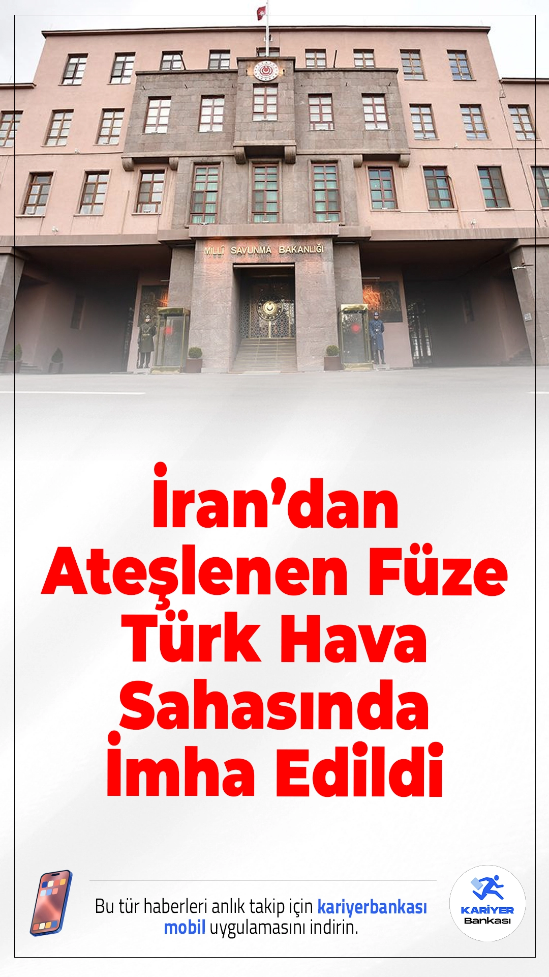 MSB: İran’dan Ateşlenen Füze Türk Hava Sahasında İmha Edildi.Milli Savunma Bakanlığı, İran’dan ateşlenerek Türk hava sahasına giren balistik mühimmatın NATO savunma unsurları tarafından etkisiz hale getirildiğini açıkladı.