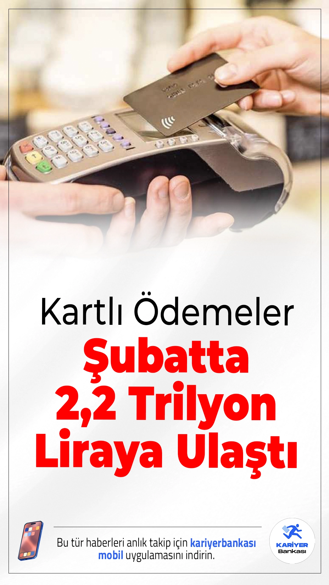 Kartlı Ödemeler Şubatta 2,2 Trilyon Liraya Ulaştı.Kartlı harcamalar şubatta yıllık yüzde 47 artarken, toplam ödeme tutarı 2,2 trilyon lirayı aştı.