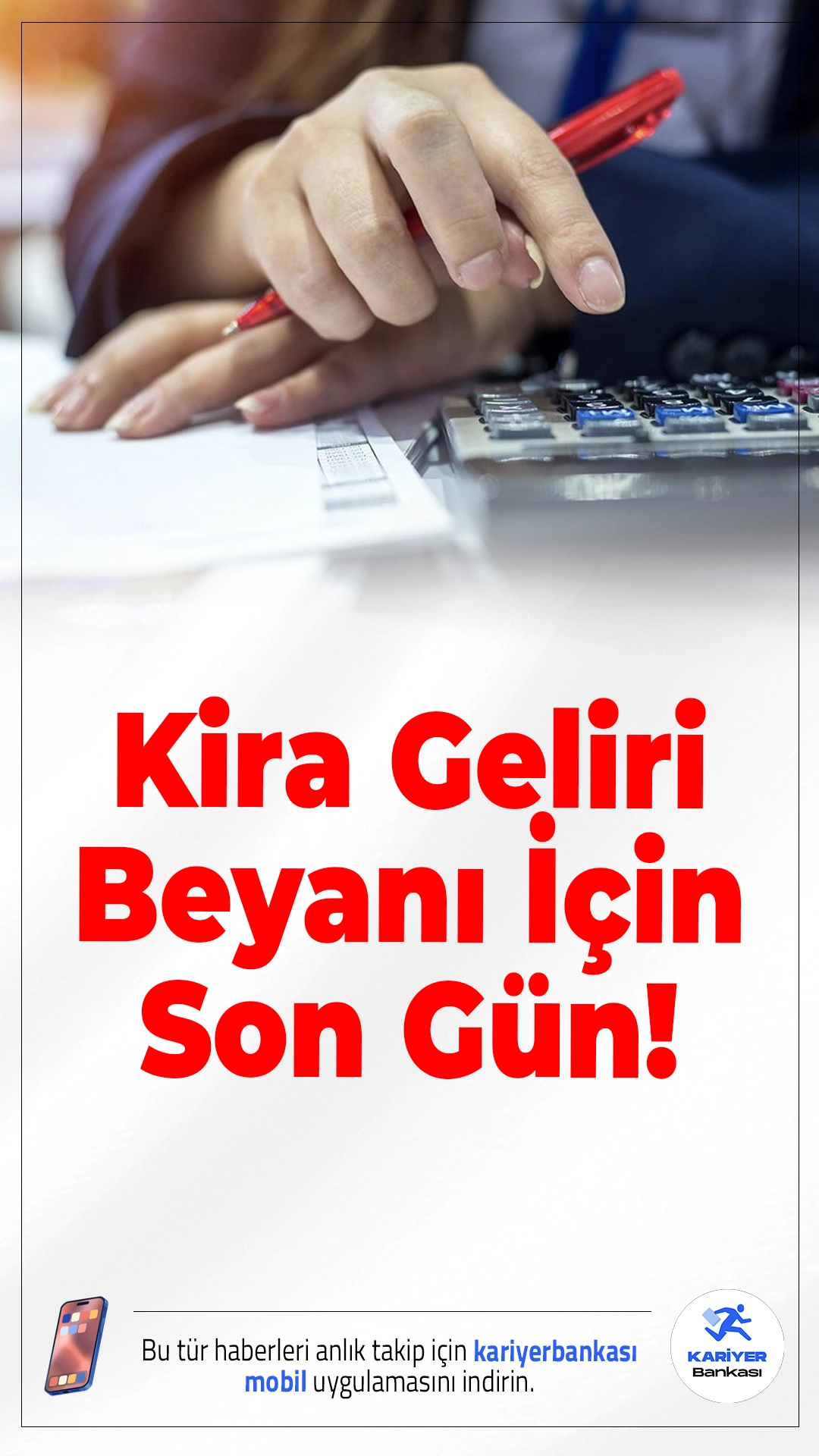 Kira Geliri Beyanı İçin Son Gün!Kira geliri elde eden mükellefler için beyanname verme süresi bugün sona eriyor. Beyan yapmayanlar cezai yaptırımlarla karşılaşabilir.
