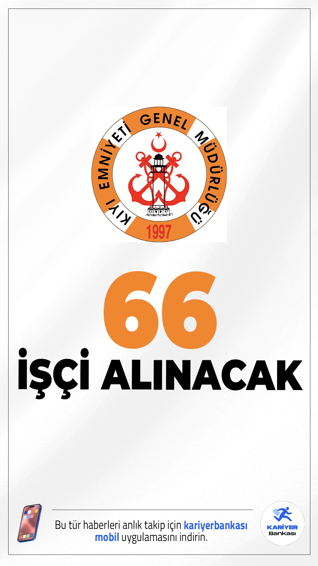 Kıyı Emniyeti 66 İşçi Alımı Yapacak.Kıyı Emniyeti Genel Müdürlüğü tarafından yayımlanan yeni ilan ile toplam 66 kişilik daimi işçi statüsünde personel alımı yapılacağı duyuruldu. Alımlar farklı unvanlarda gerçekleştirilecek olup başvurular Türkiye İş Kurumu (İŞKUR) üzerinden alınacak. Adaylar ilanlara İŞKUR’un açık iş ilanları sayfasından başvuru yapabilecek.