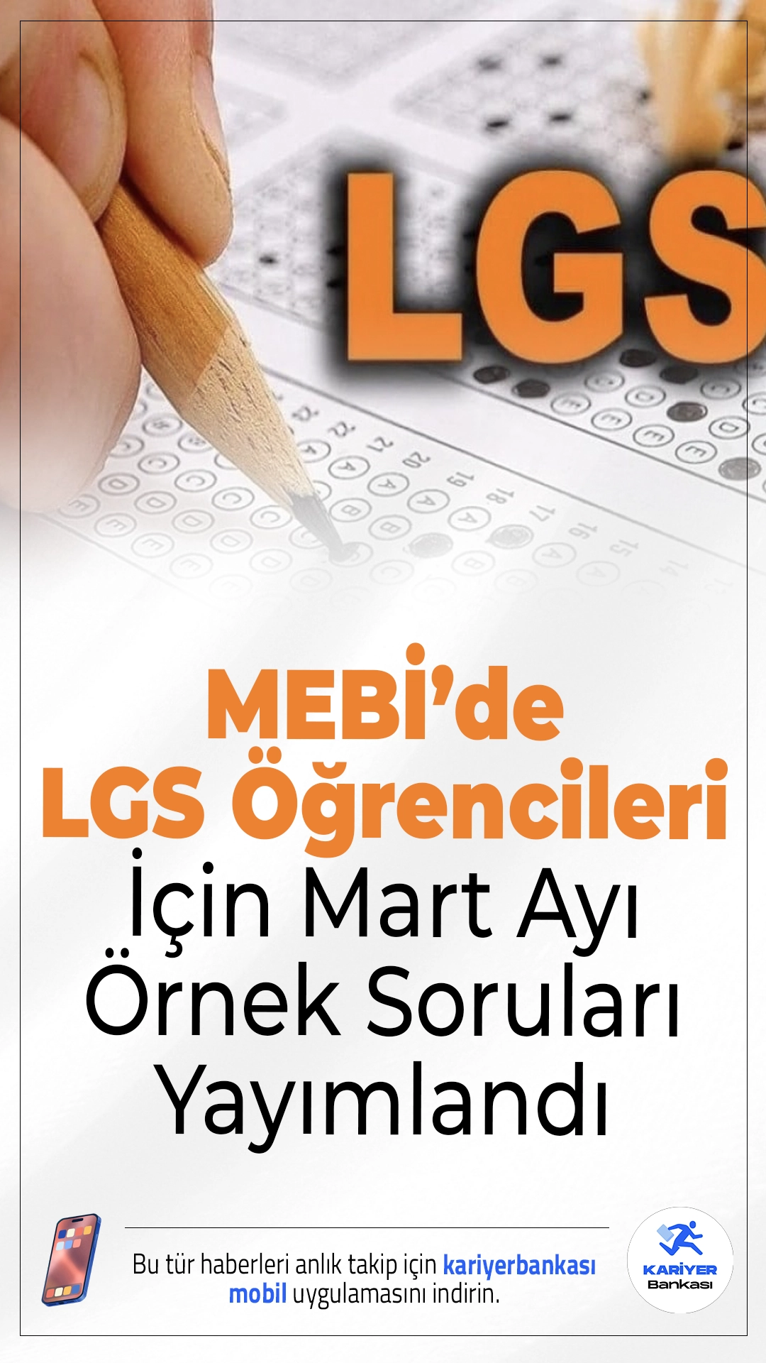 MEBİ’de LGS Öğrencileri İçin Mart Ayı Örnek Soruları Yayımlandı.Milli Eğitim Bakanlığı, LGS’ye hazırlanan öğrenciler için mart ayına ait örnek soru kitapçıkları ve çözüm videolarını MEBİ platformunda erişime açtı.