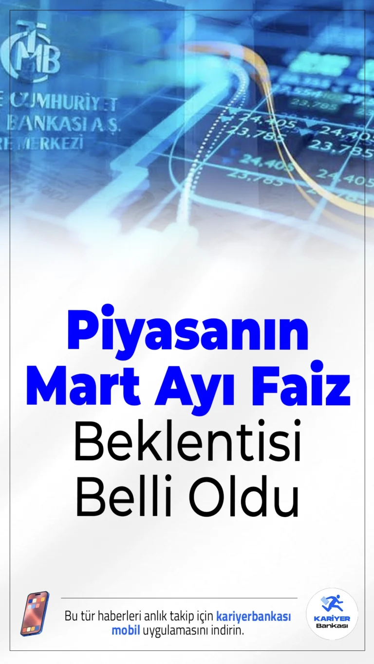 Piyasanın Mart Ayı Faiz Beklentisi Belli Oldu.Ekonomistlerin beklenti anketine göre Türkiye Cumhuriyet Merkez Bankası’nın mart toplantısında politika faizini büyük ölçüde sabit bırakması bekleniyor.