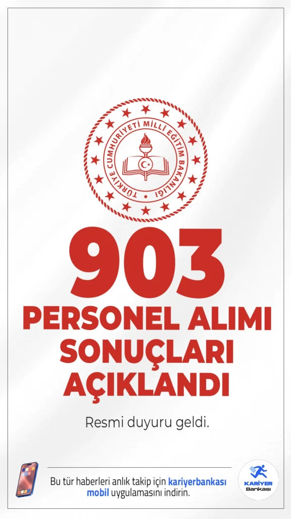 MEB 903 Personel Alımı Sonuçları Açıklandı! İşte Sonuç Sorgulama Ekranı...Milli Eğitim Bakanlığı’nın 903 sözleşmeli personel alımı için beklenen sonuçlar açıklandı. Adaylar yerleştirme sonuçlarını resmi sorgulama ekranları üzerinden öğrenebilecek.