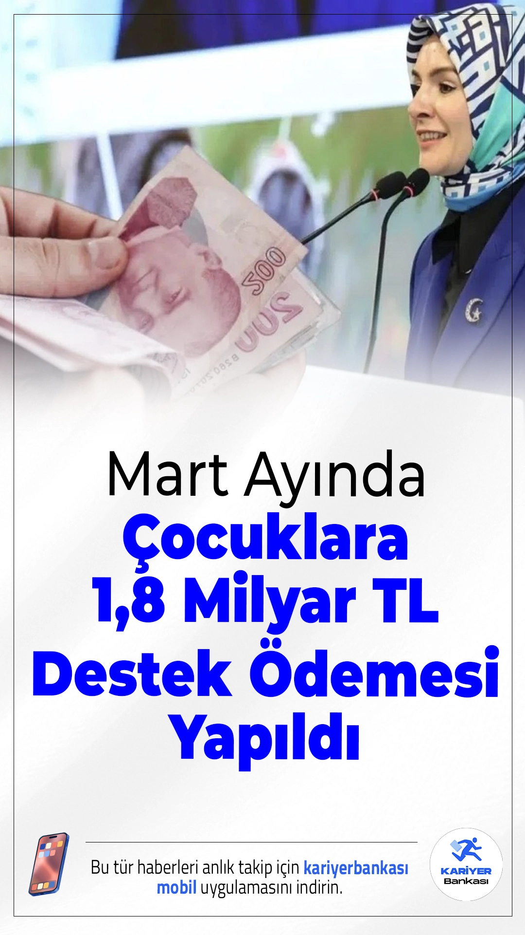 Mart Ayında Çocuklara 1,8 Milyar TL Destek Ödemesi Yapıldı.Aile ve Sosyal Hizmetler Bakanlığı tarafından çocukların eğitim ve sosyal ihtiyaçlarını desteklemek amacıyla mart ayına yönelik 1 milyar 816 milyon TL Sosyal ve Ekonomik Destek (SED) ödemesi hak sahiplerinin hesaplarına yatırıldı.