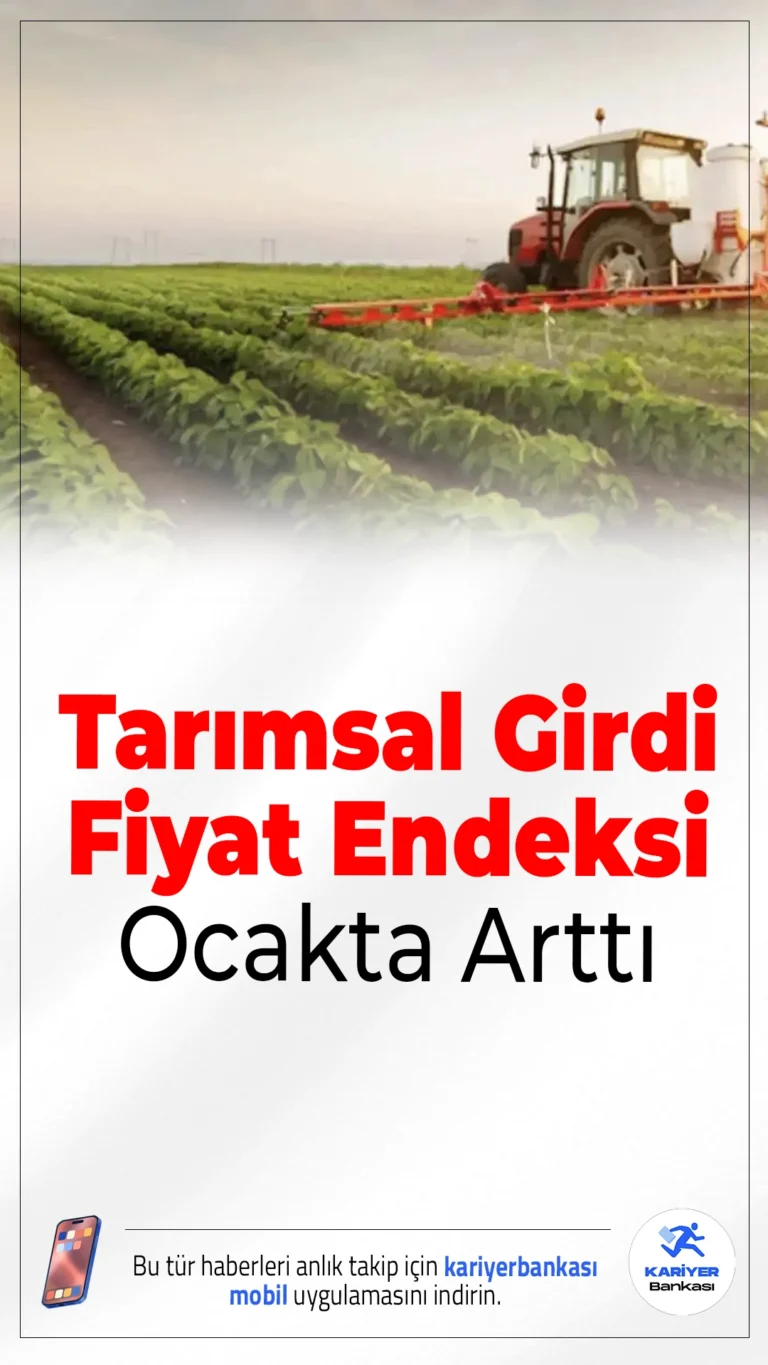 Tarımsal Girdi Fiyat Endeksi Ocakta Arttı.Ocak ayında Tarım-GFE yıllık yüzde 30,59 artarken, aylık yükseliş yüzde 3,86 olarak kaydedildi.