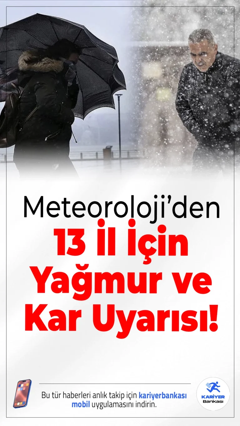 Meteoroloji’den 13 İl İçin Yağmur ve Kar Uyarısı! İşte İl İl Hava Durumu.Meteoroloji, birçok bölgede yağmur ve kar uyarısı yaptı; özellikle doğu illerinde kuvvetli yağış bekleniyor.