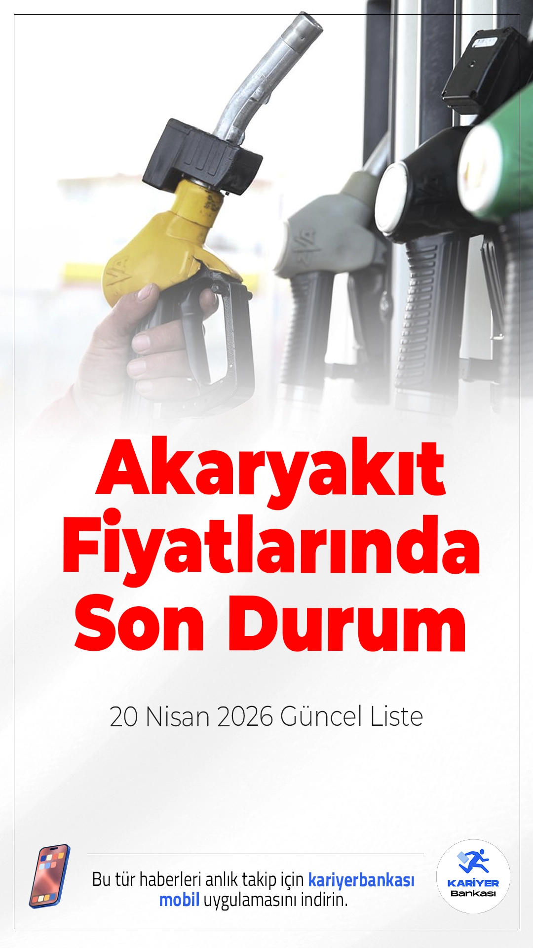 Akaryakıt Fiyatlarında Son Durum: 20 Nisan 2026 Güncel Liste.Brent petrol ve dövizdeki dalgalanma akaryakıt fiyatlarını etkiliyor; benzin, motorin ve LPG fiyatları belli oldu.