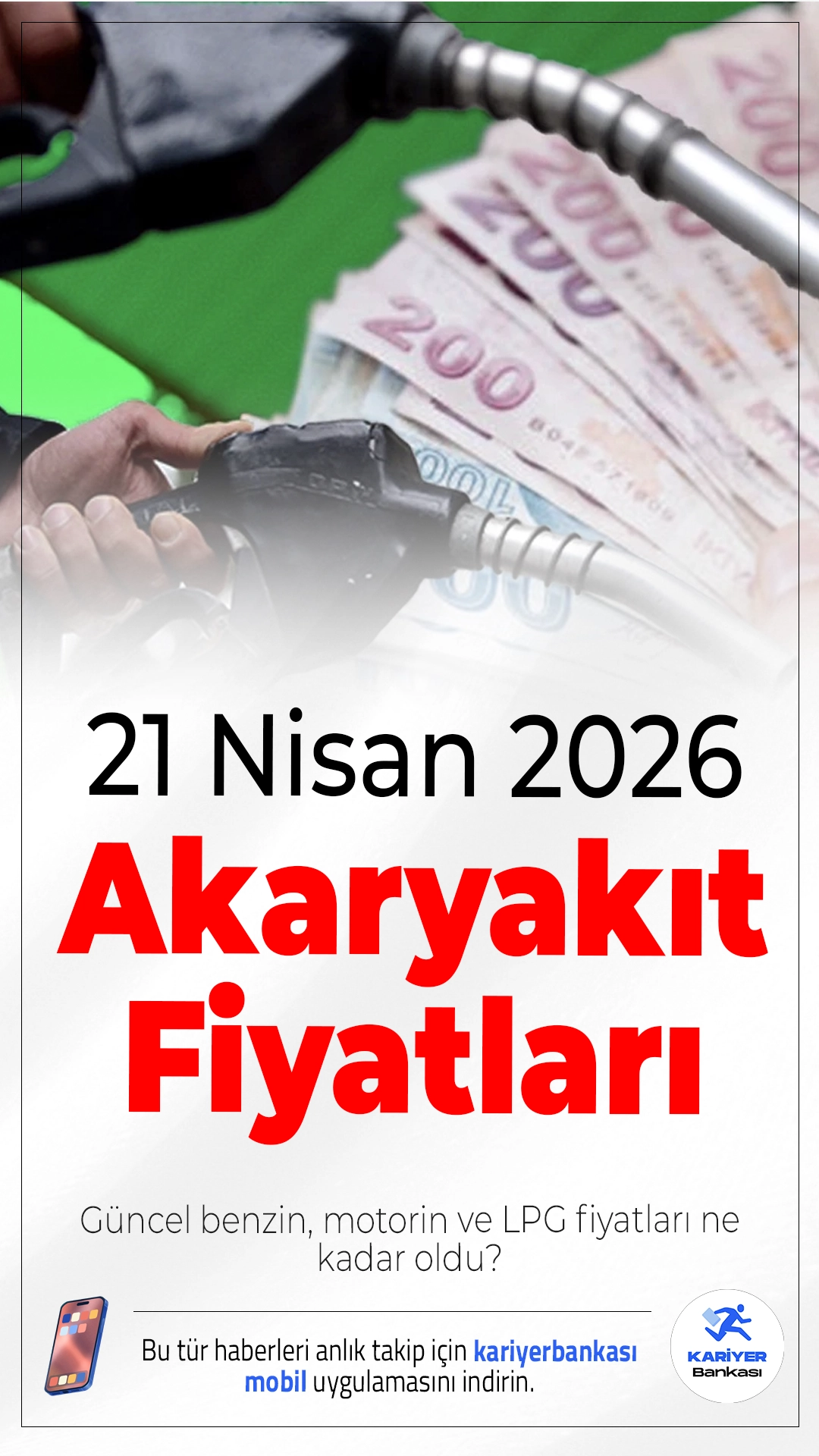 21 Nisan 2026 Akaryakıt Fiyatları.Benzin ve motorin fiyatlarında bugün için zam ya da indirim bulunmazken, güncel fiyatlar sabit kaldı.