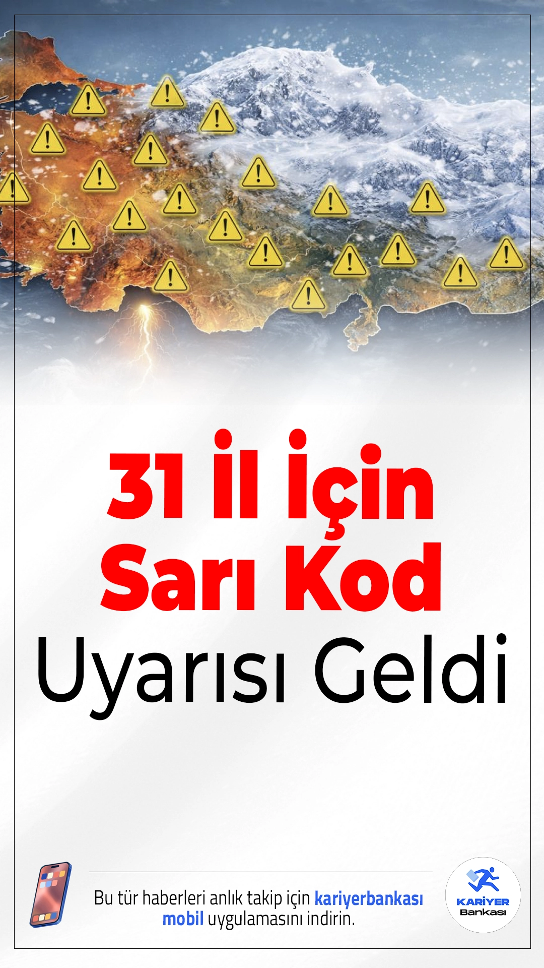 31 İl İçin “Sarı” Kodlu Uyarı: Kuvvetli Yağış ve Fırtına Geliyor.Meteoroloji’nin son değerlendirmesine göre Türkiye genelinde kuvvetli yağış ve fırtına beklenirken 31 il için sarı kodlu uyarı yapıldı.