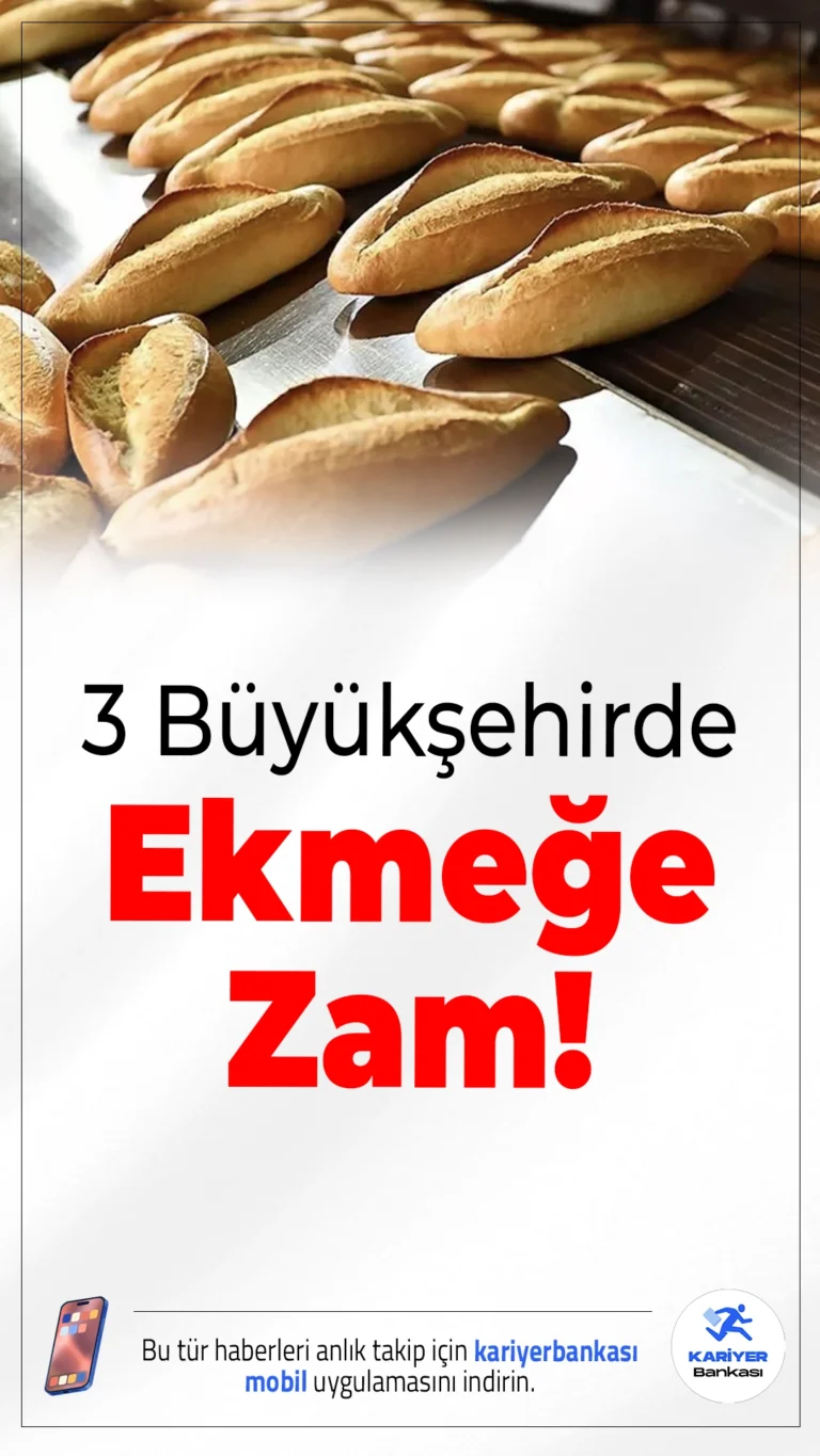 3 Büyükşehirde Ekmeğe Zam!Türkiye genelinde artan maliyetler, temel gıda ürünlerine zam olarak yansımaya devam ediyor. Son olarak ekmek fiyatlarında önemli bir artış yaşandı. Yeni tarifeye göre birçok şehirde 200 gram ekmek fiyatı 17,5 TL olarak belirlendi.